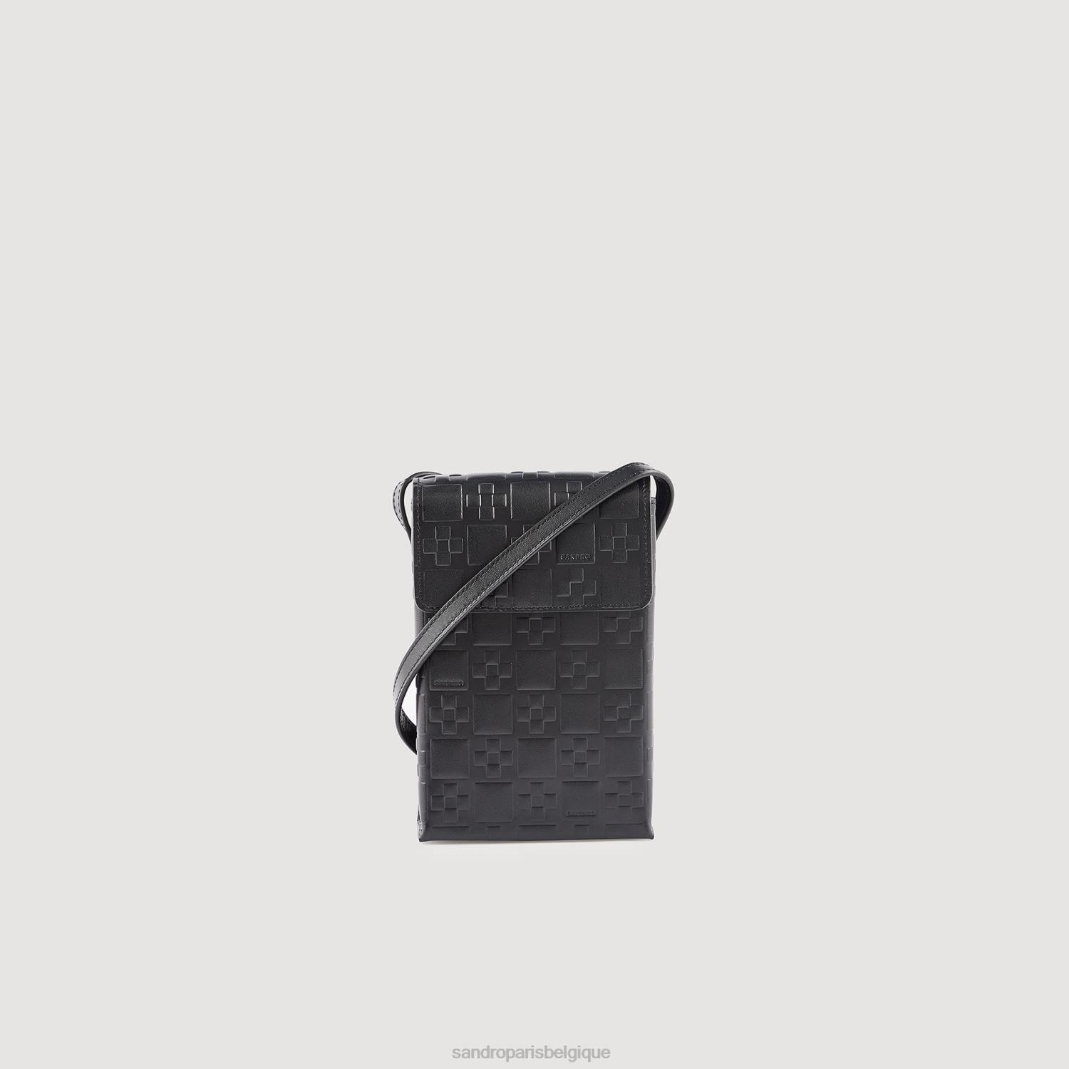 accessoires Sandro Paris petit sac en cuir à monogramme embossé noir Hommes XLXD832