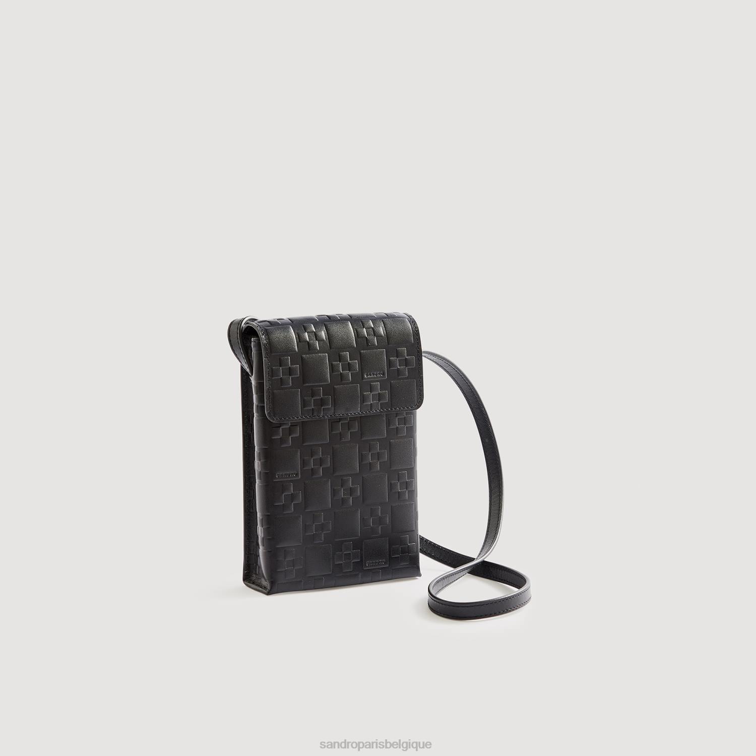 accessoires Sandro Paris petit sac en cuir à monogramme embossé noir Hommes XLXD832