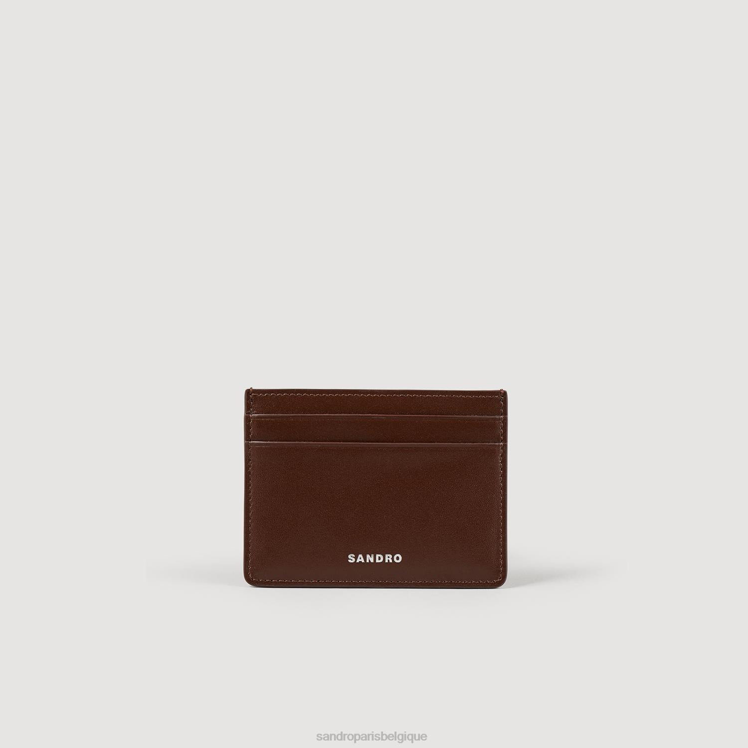 accessoires Sandro Paris porte-cartes en cuir lisse brun Hommes XLXD541