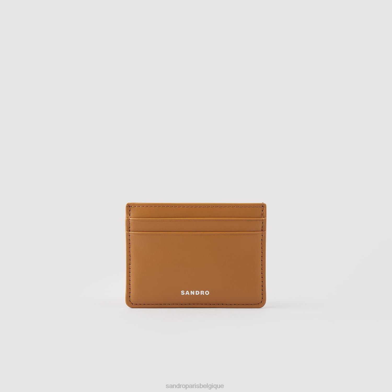 accessoires Sandro Paris porte-cartes en cuir lisse chameau Hommes XLXD540