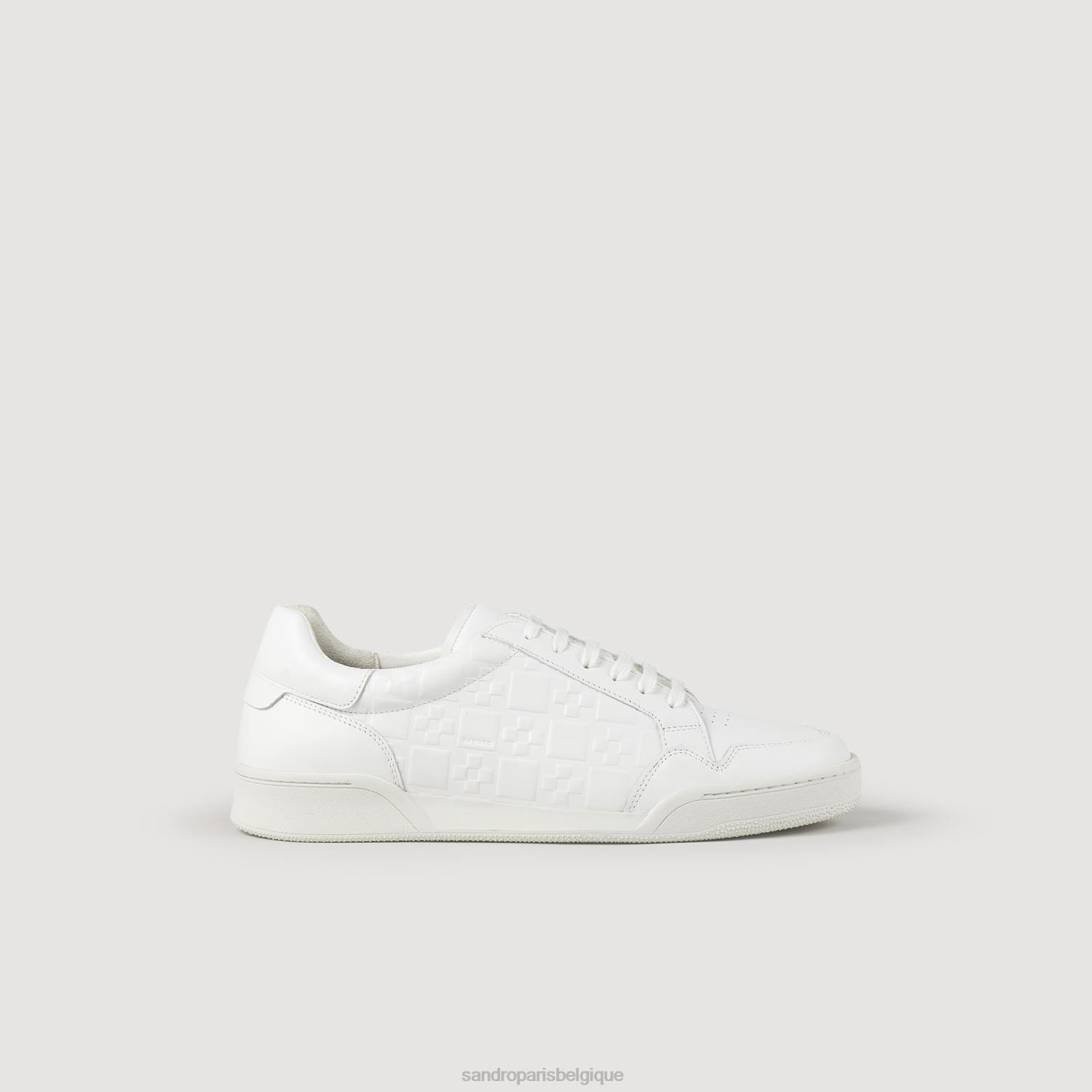 chaussure Sandro Paris baskets en cuir à croix carrée embossée blanc Hommes XLXD837