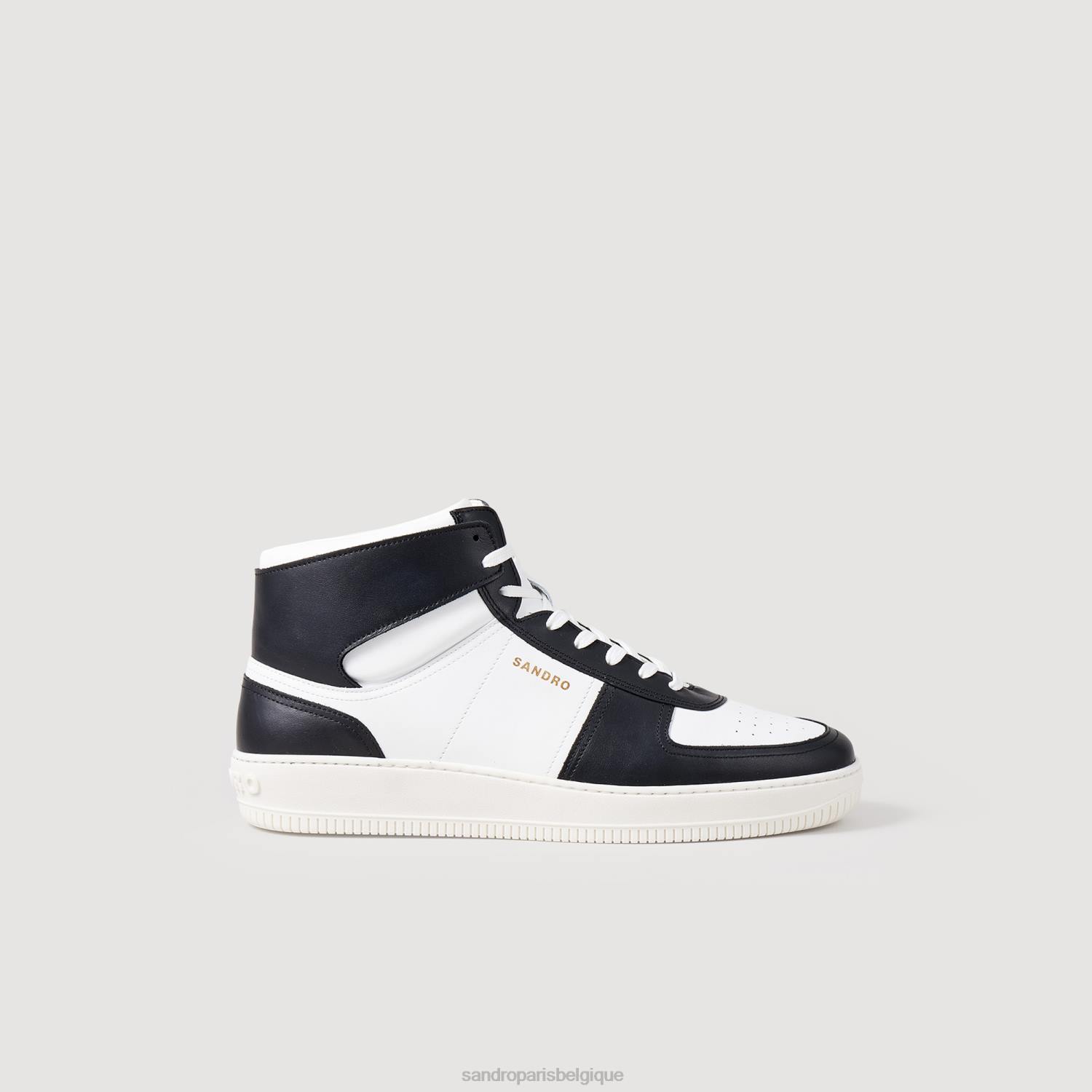 chaussure Sandro Paris baskets montantes en cuir noir blanc Hommes XLXD861