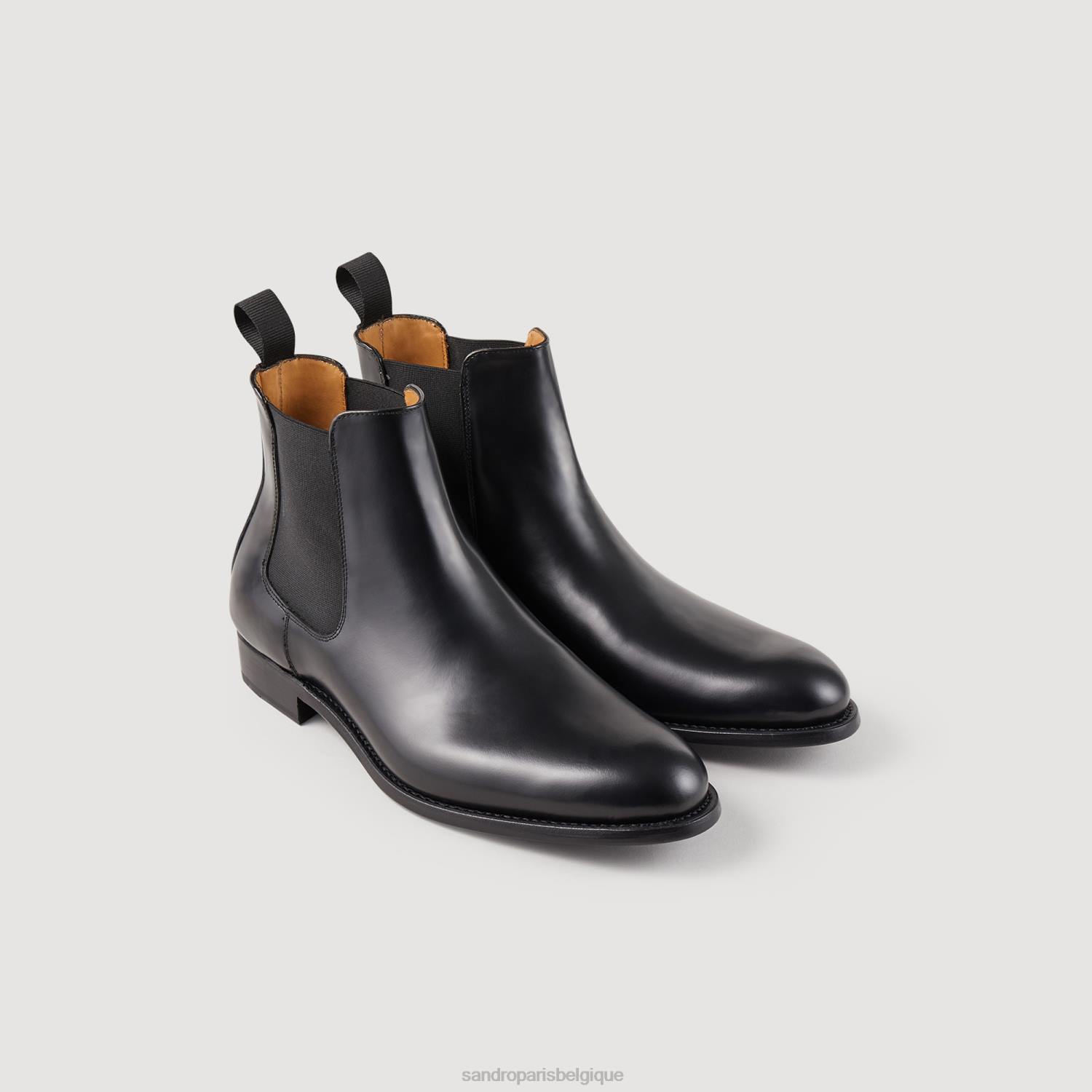 chaussure Sandro Paris bottines chelsea en cuir noir Hommes XLXD833