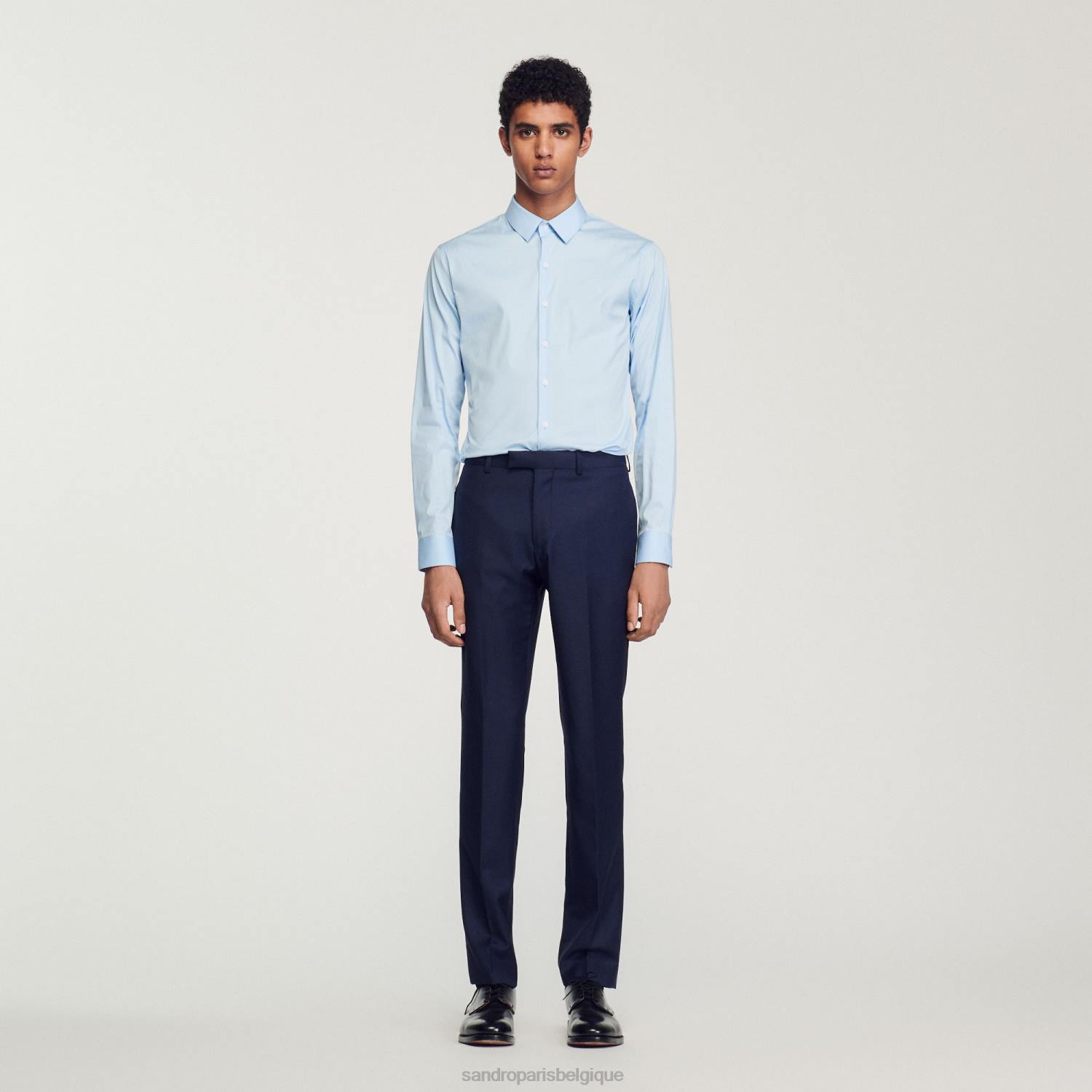 vêtements Sandro Paris chemise ajustée en coton stretch bleu ciel Hommes XLXD613