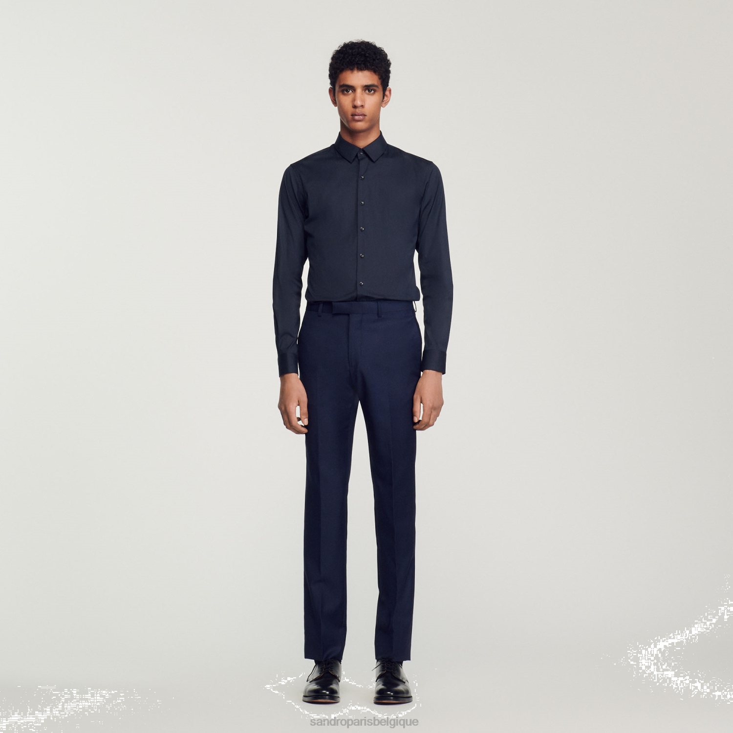 vêtements Sandro Paris chemise ajustée en coton stretch bleu marine Hommes XLXD614