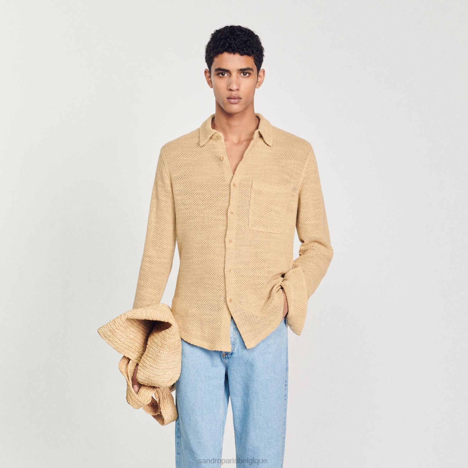 vêtements Sandro Paris chemise en maille sable Hommes XLXD817