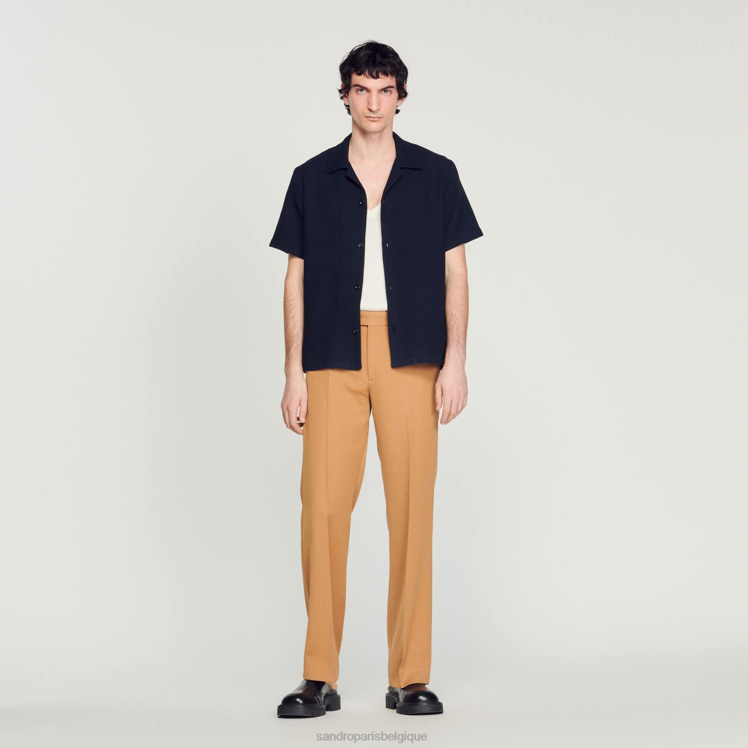 vêtements Sandro Paris chemise en nid d'abeille bleu marine Hommes XLXD641