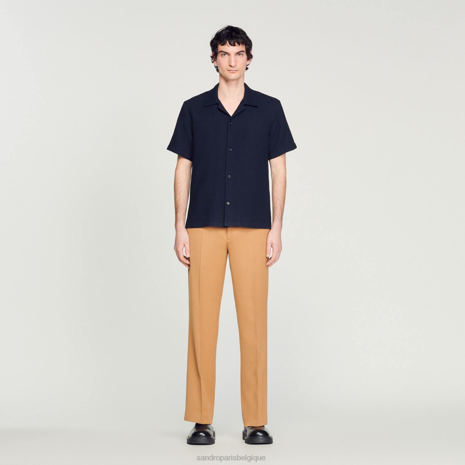 vêtements Sandro Paris chemise en nid d'abeille bleu marine Hommes XLXD641