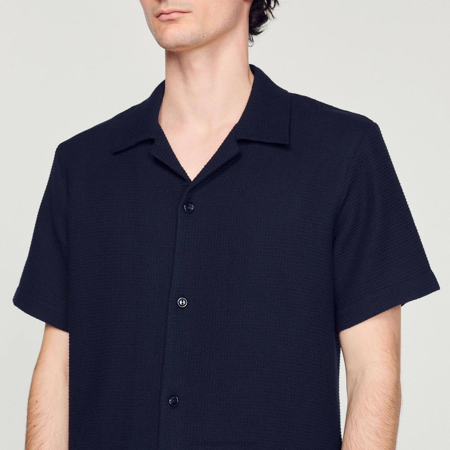 vêtements Sandro Paris chemise en nid d'abeille bleu marine Hommes XLXD641