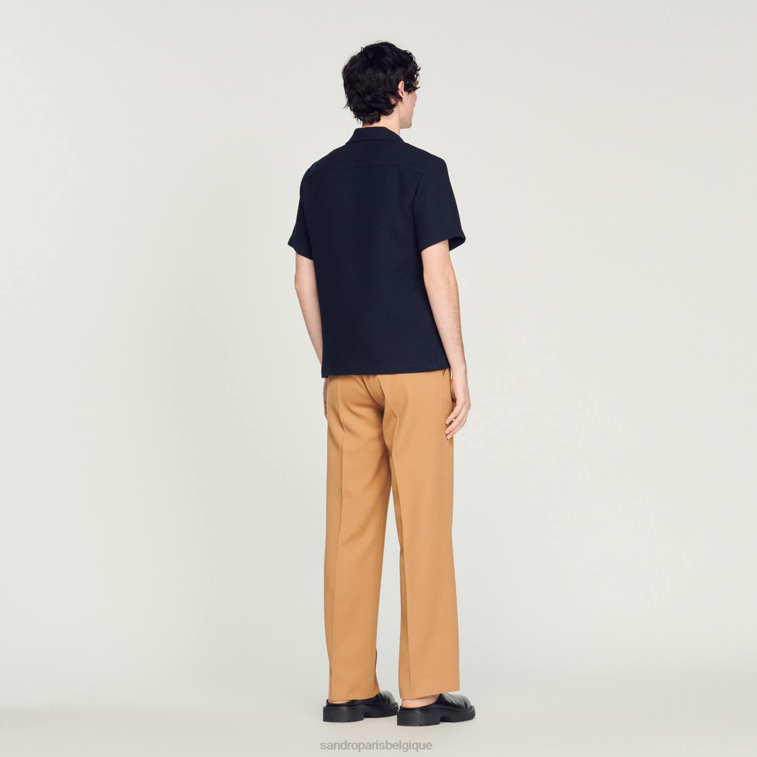 vêtements Sandro Paris chemise en nid d'abeille bleu marine Hommes XLXD641