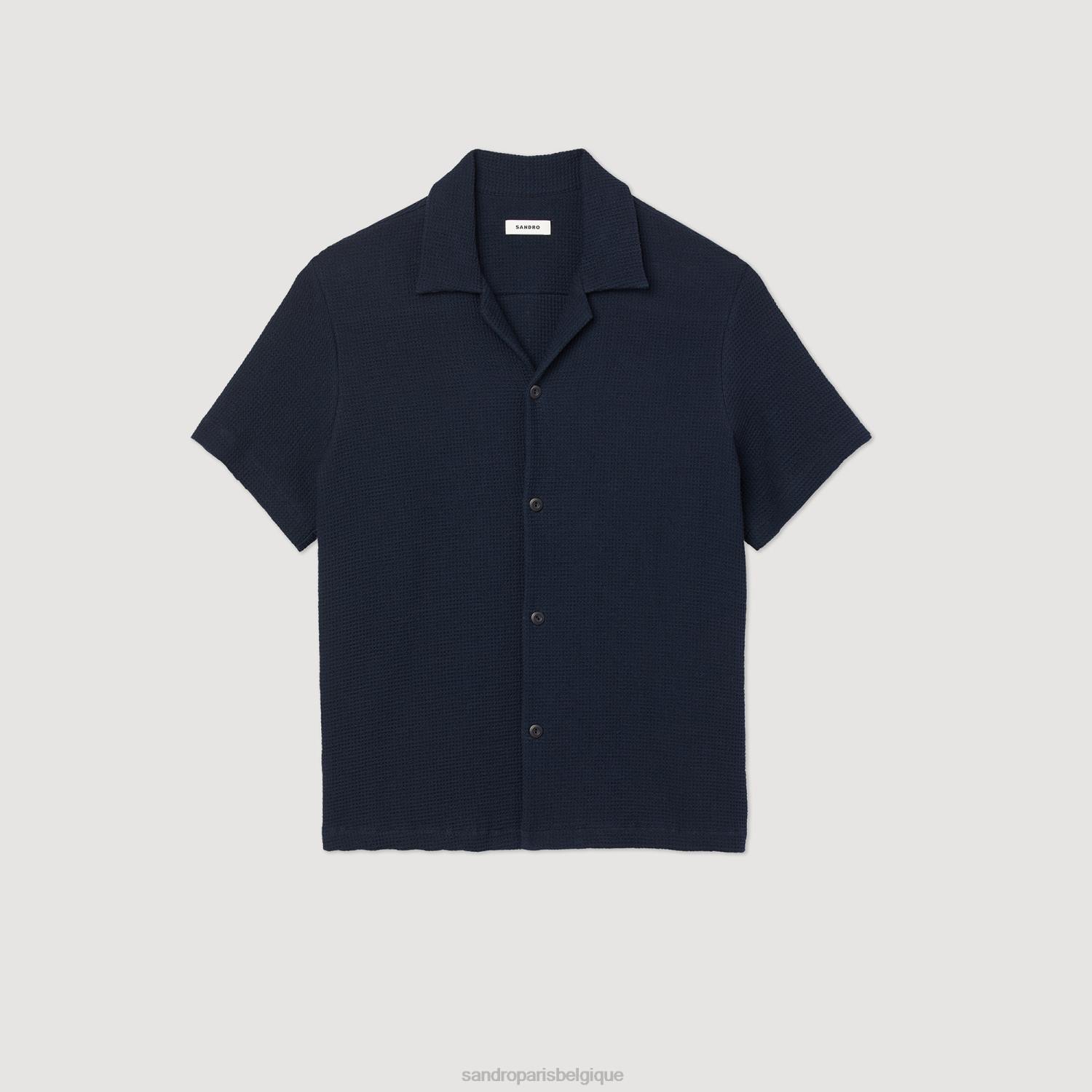 vêtements Sandro Paris chemise en nid d'abeille bleu marine Hommes XLXD641