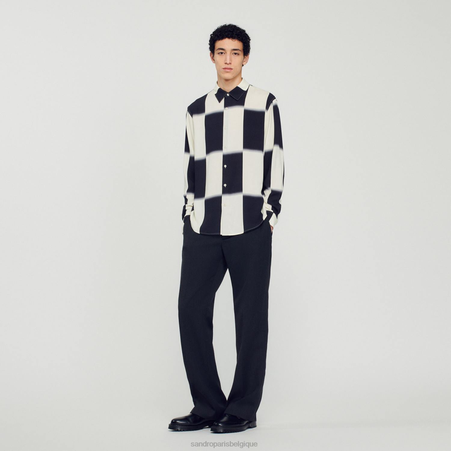 vêtements Sandro Paris chemise fluide à carreaux écru/noir Hommes XLXD728
