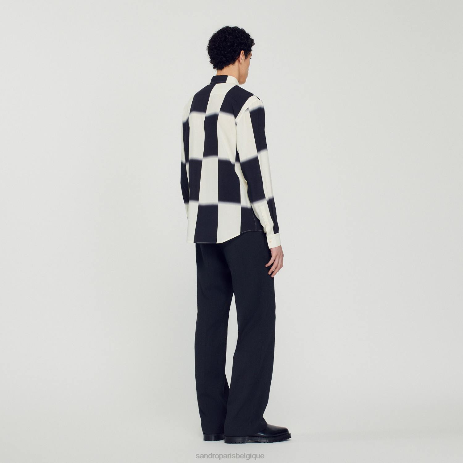 vêtements Sandro Paris chemise fluide à carreaux écru/noir Hommes XLXD728