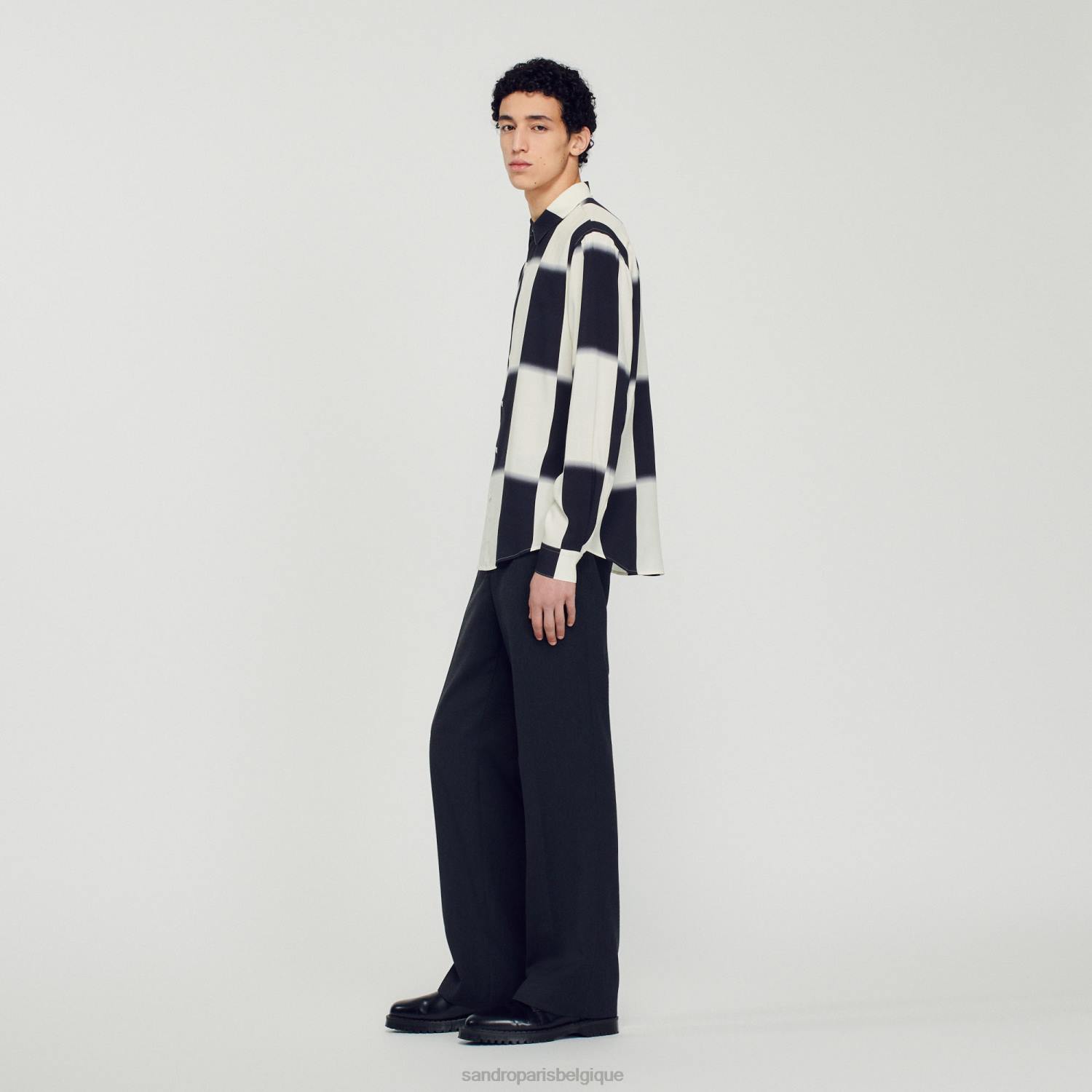 vêtements Sandro Paris chemise fluide à carreaux écru/noir Hommes XLXD728