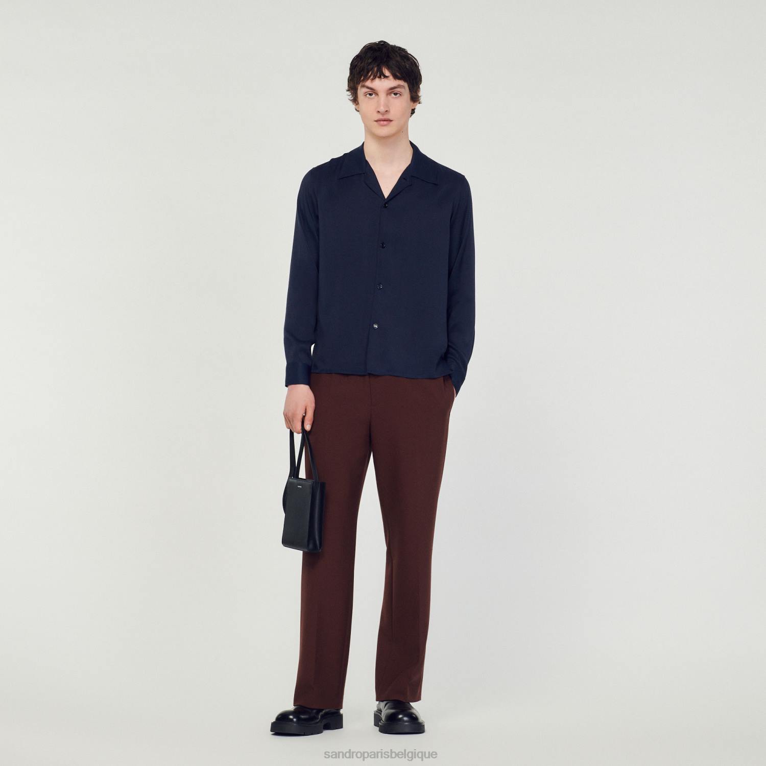 vêtements Sandro Paris chemise fluide à col italien bleu marine Hommes XLXD798