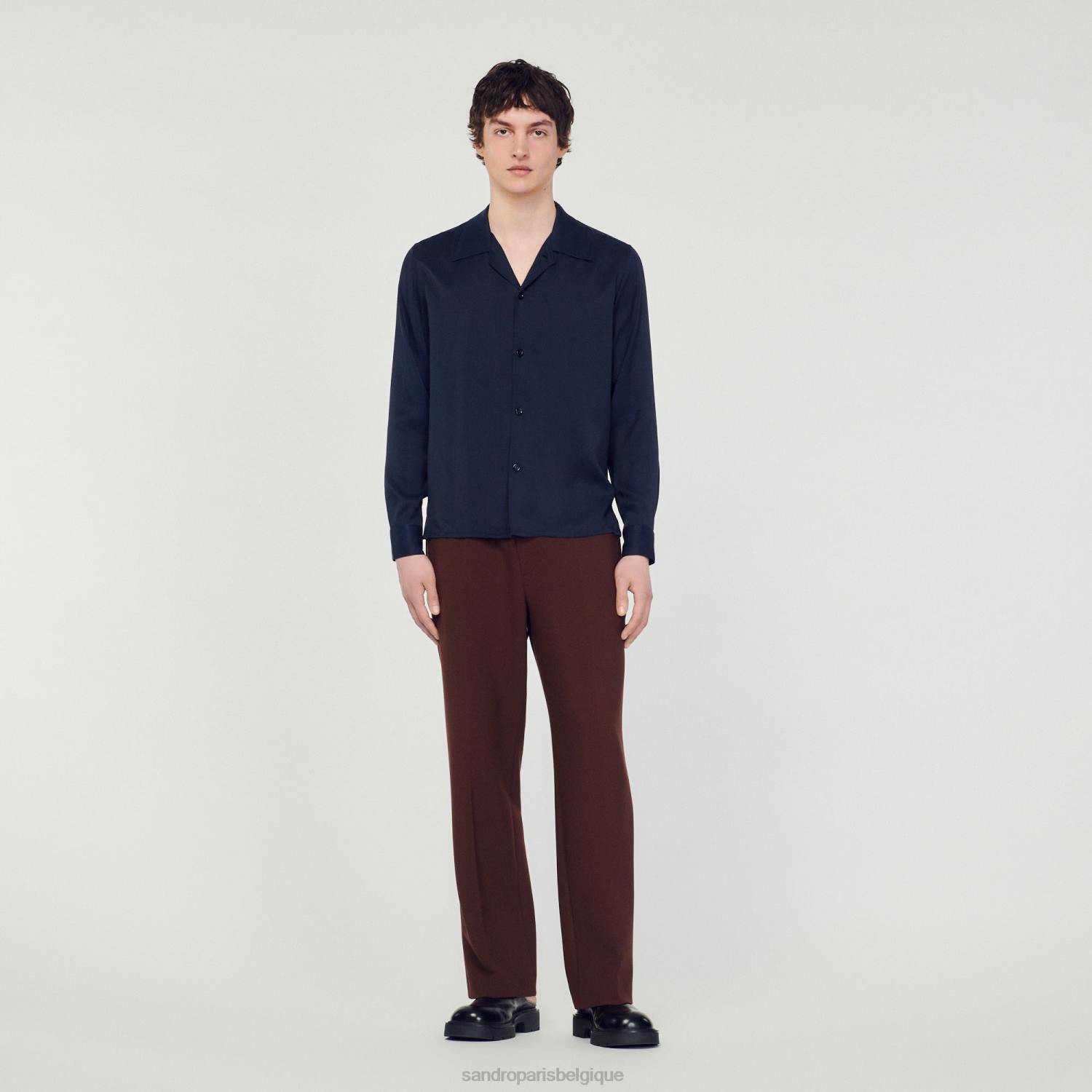 vêtements Sandro Paris chemise fluide à col italien bleu marine Hommes XLXD798