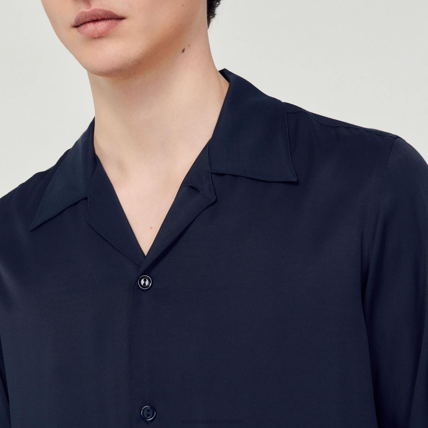 vêtements Sandro Paris chemise fluide à col italien bleu marine Hommes XLXD798