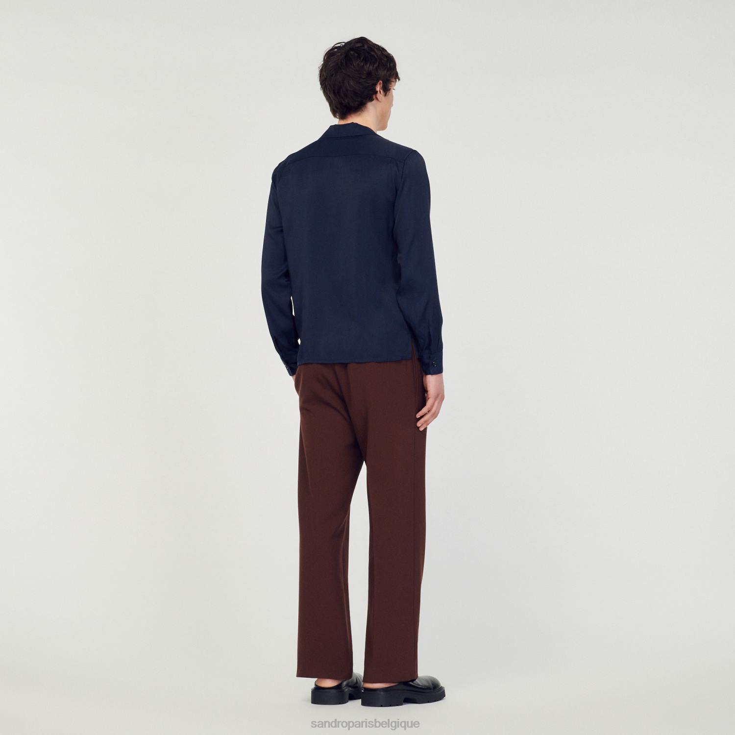 vêtements Sandro Paris chemise fluide à col italien bleu marine Hommes XLXD798