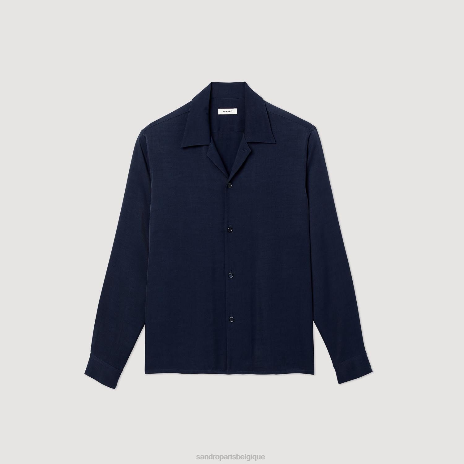vêtements Sandro Paris chemise fluide à col italien bleu marine Hommes XLXD798