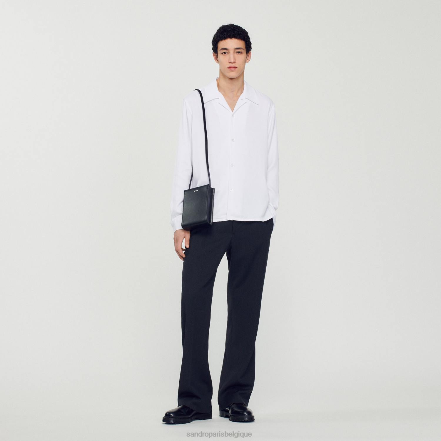 vêtements Sandro Paris chemise fluide à col italien une couleur Hommes XLXD744