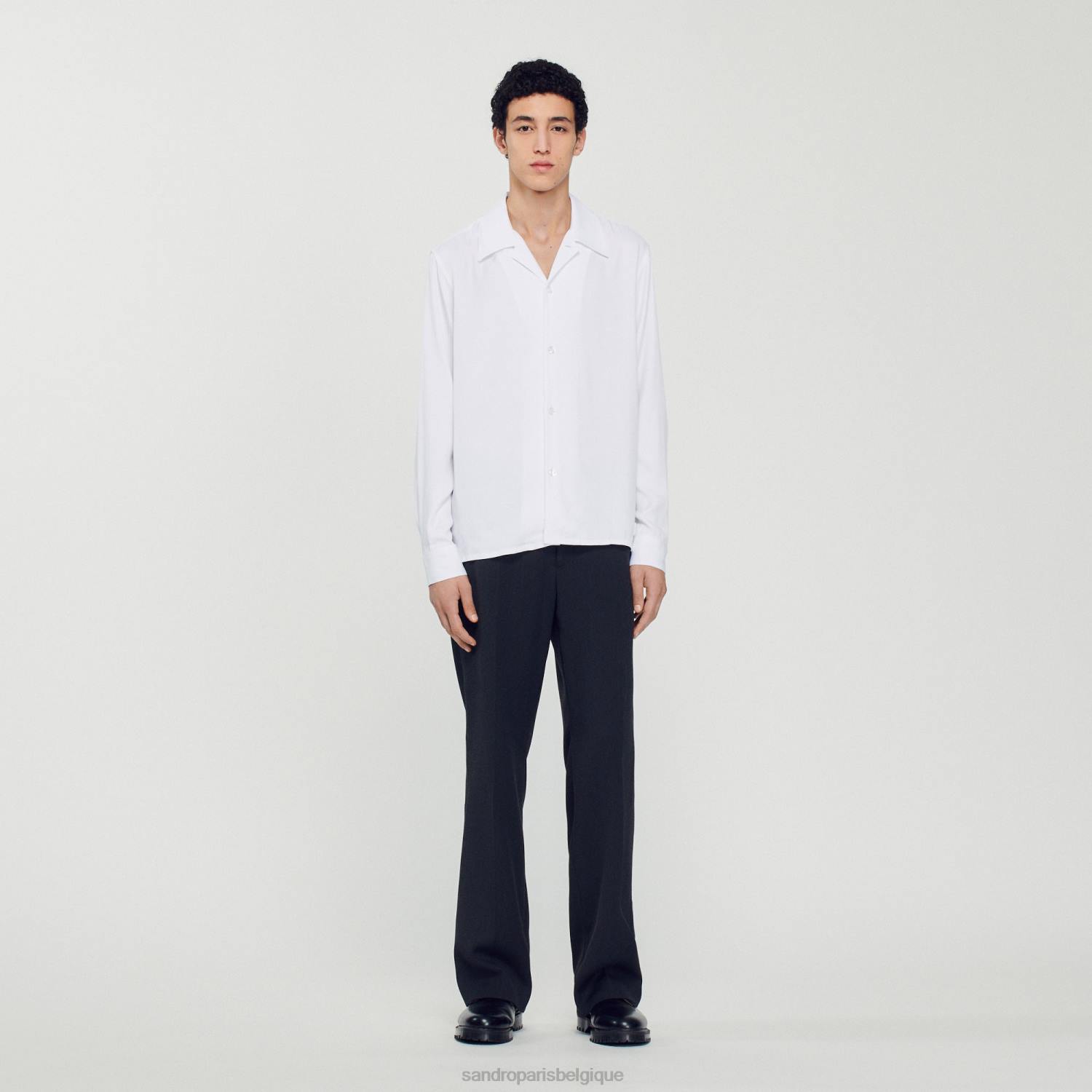 vêtements Sandro Paris chemise fluide à col italien une couleur Hommes XLXD744