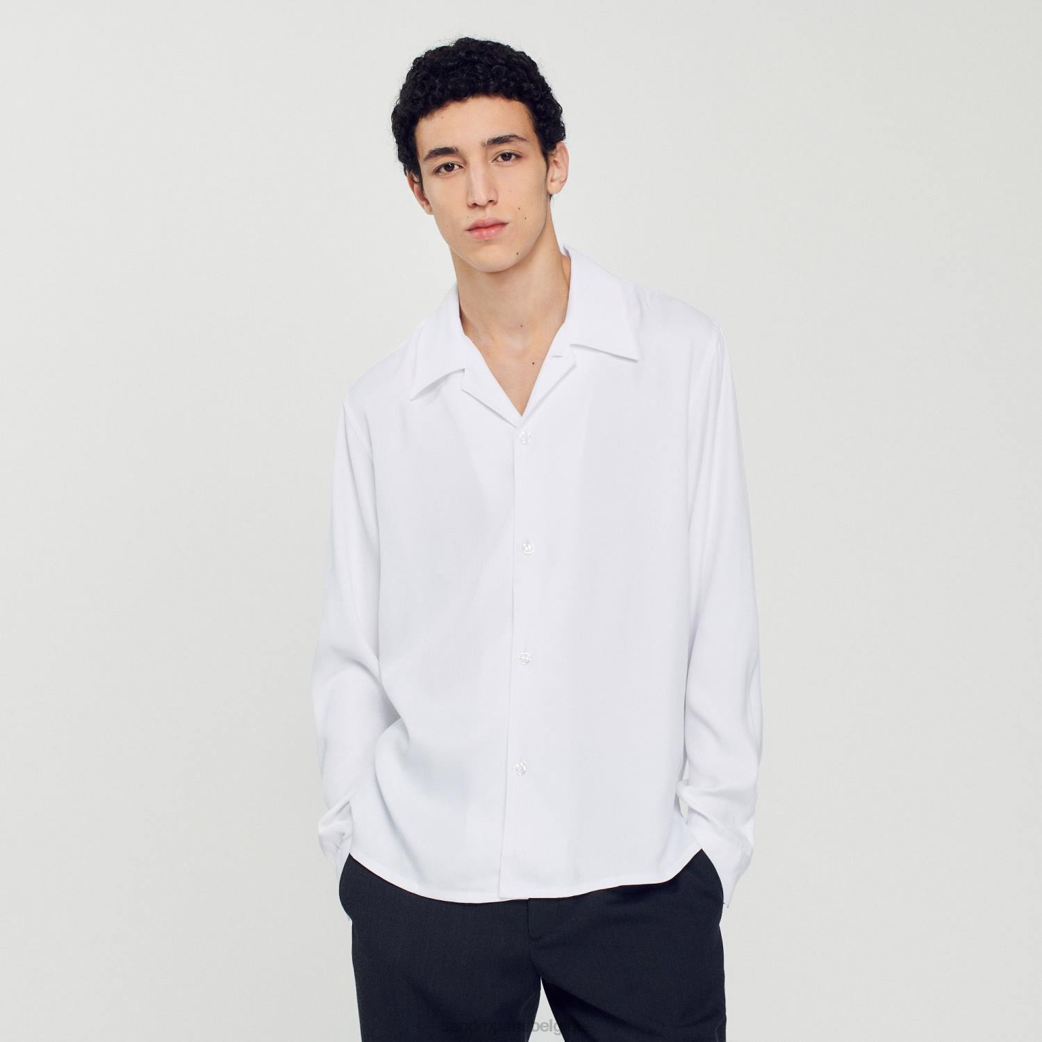 vêtements Sandro Paris chemise fluide à col italien une couleur Hommes XLXD744