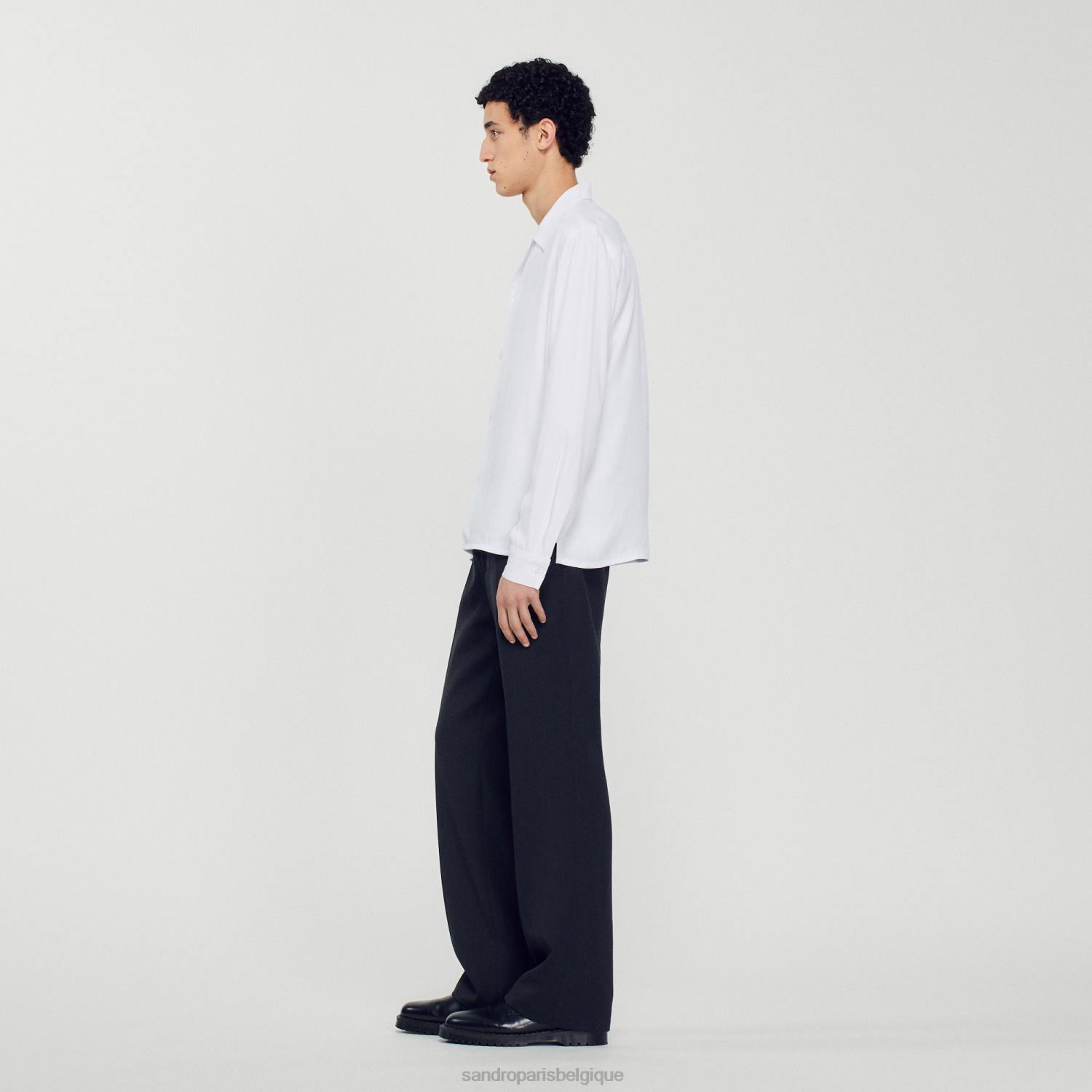 vêtements Sandro Paris chemise fluide à col italien une couleur Hommes XLXD744