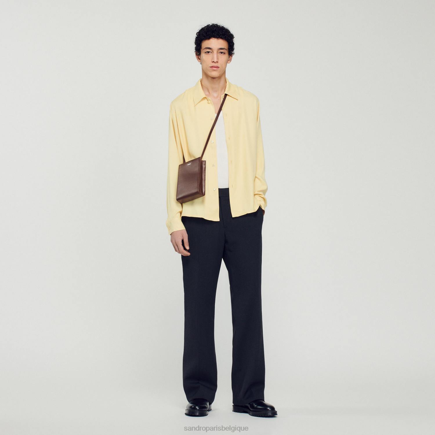 vêtements Sandro Paris chemise fluide à col italien une couleur Hommes XLXD780