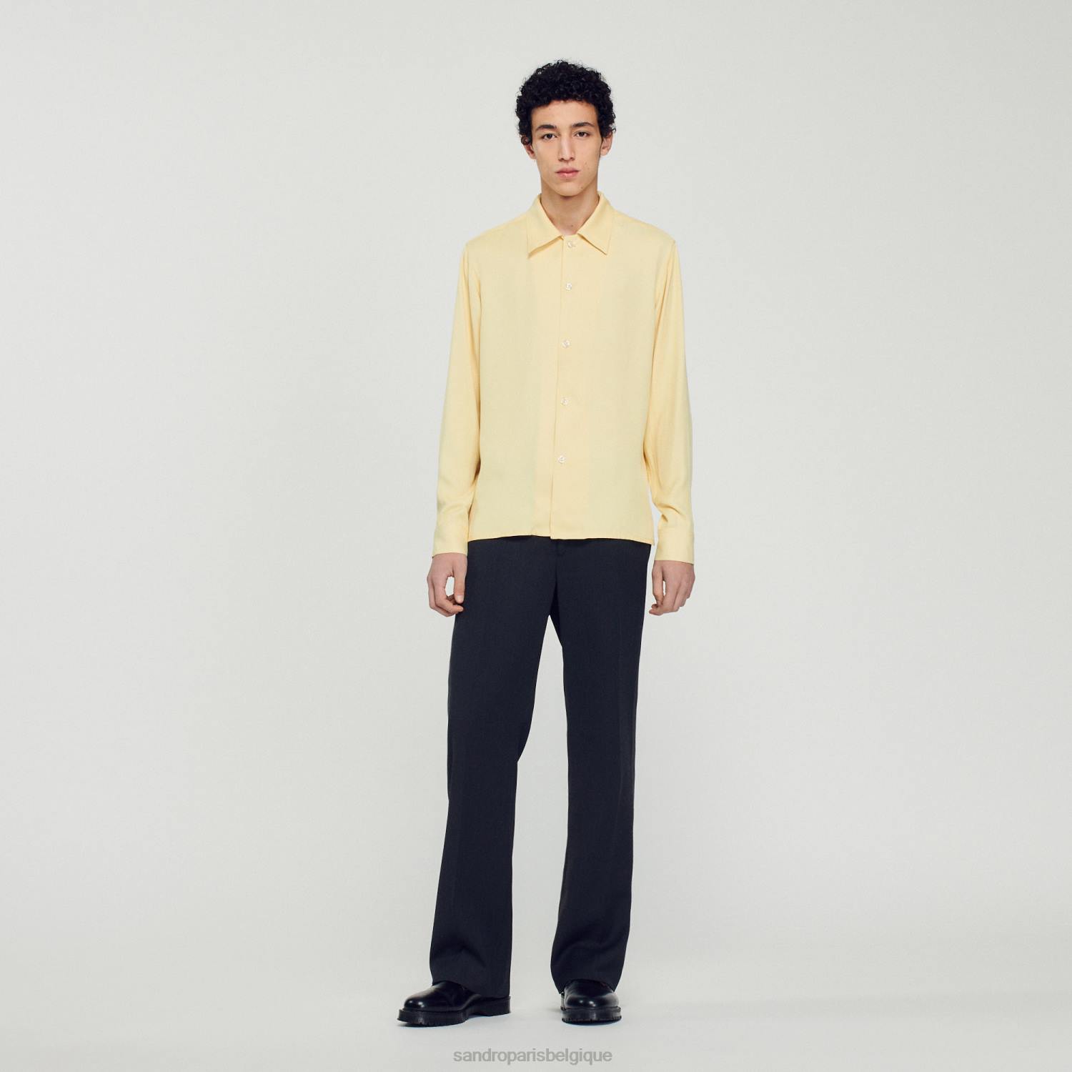 vêtements Sandro Paris chemise fluide à col italien une couleur Hommes XLXD780