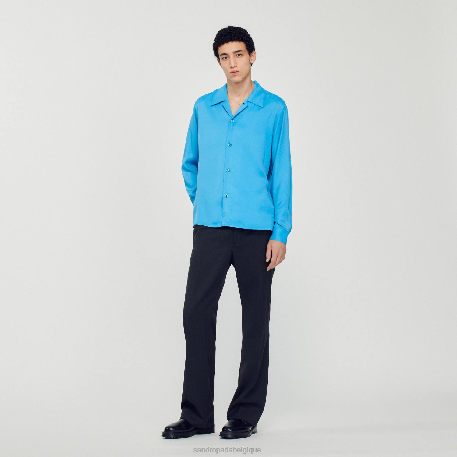 vêtements Sandro Paris chemise fluide à col italien une couleur Hommes XLXD787
