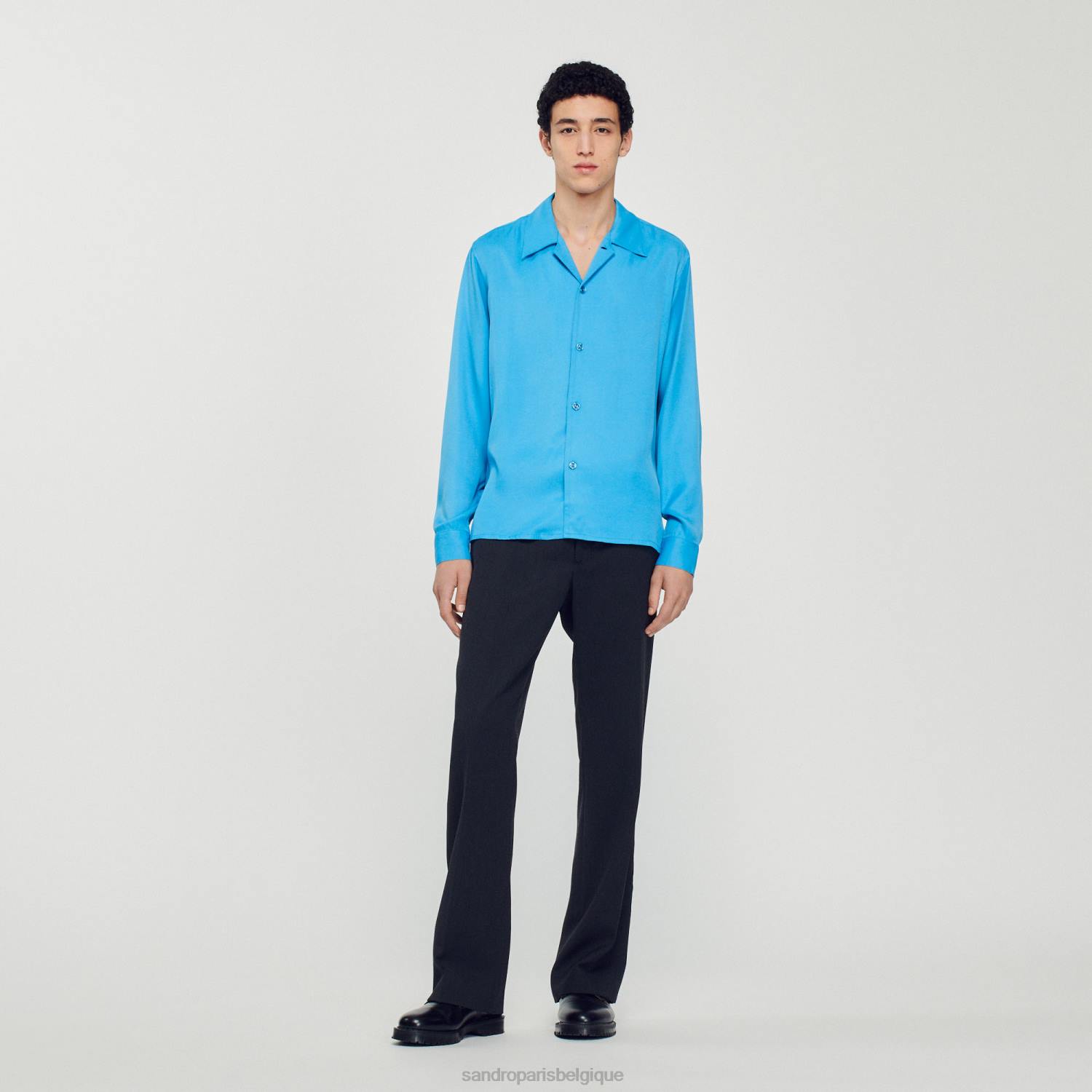 vêtements Sandro Paris chemise fluide à col italien une couleur Hommes XLXD787