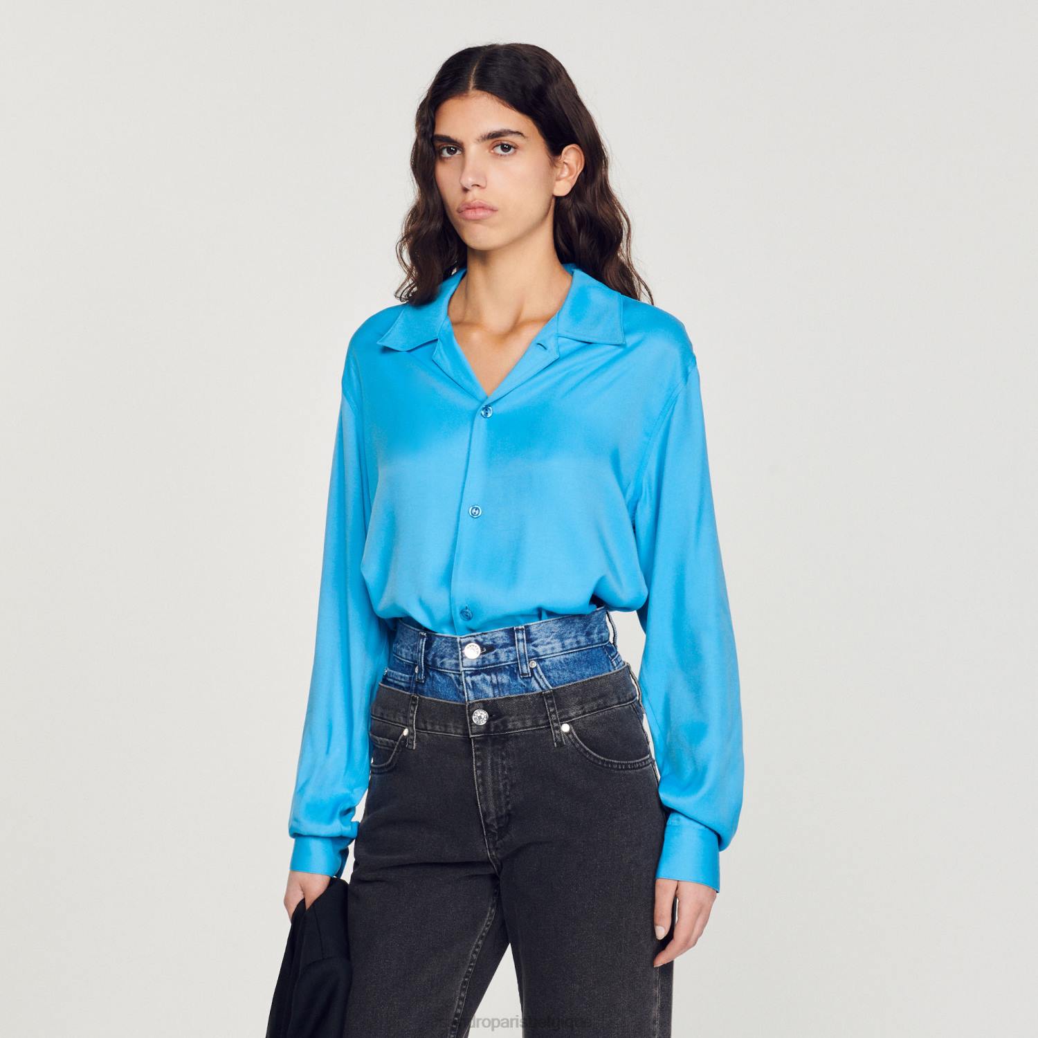 vêtements Sandro Paris chemise fluide à col italien une couleur Hommes XLXD787