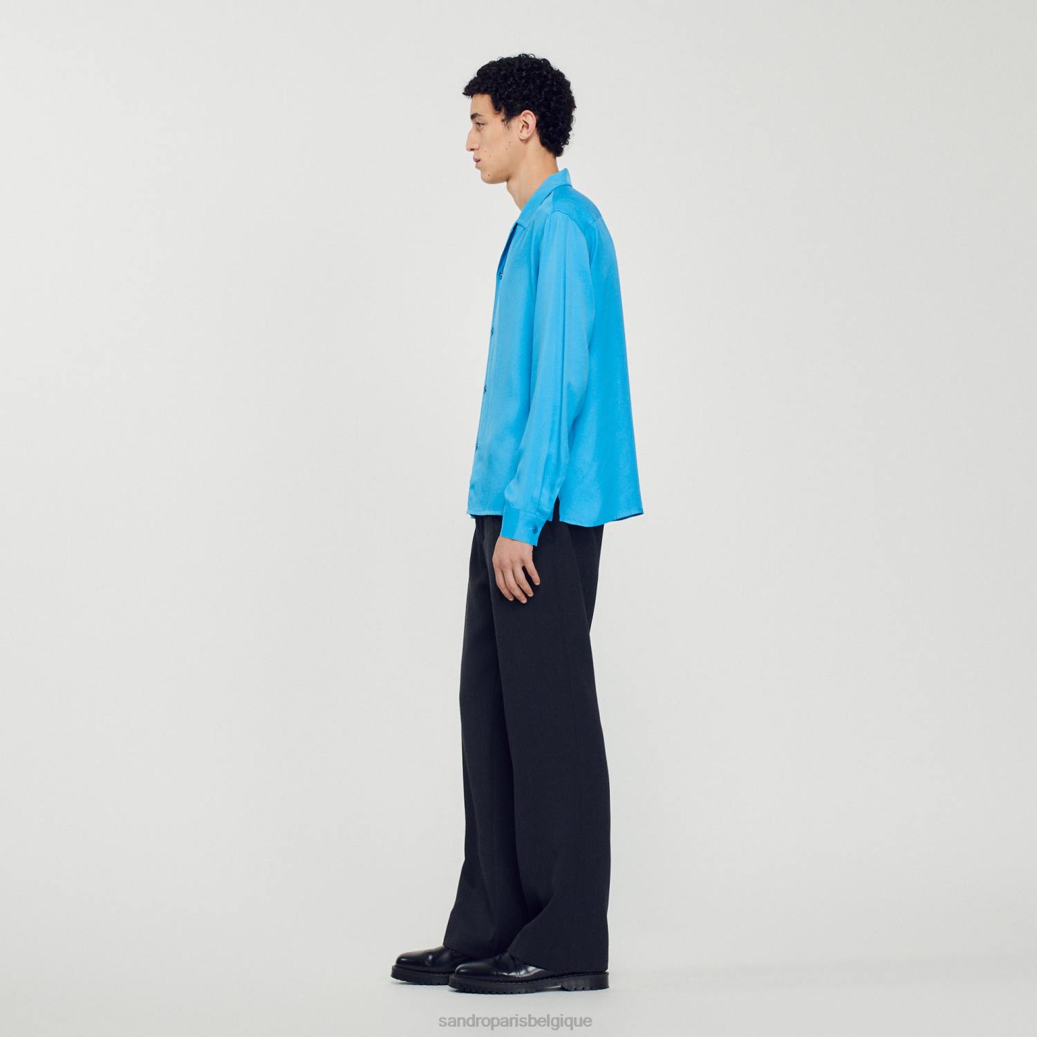 vêtements Sandro Paris chemise fluide à col italien une couleur Hommes XLXD787