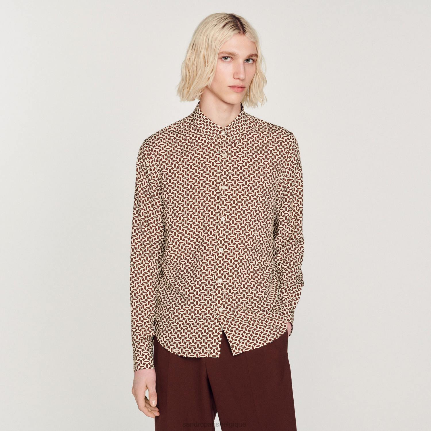 vêtements Sandro Paris chemise fluide imprimée une couleur Hommes XLXD725
