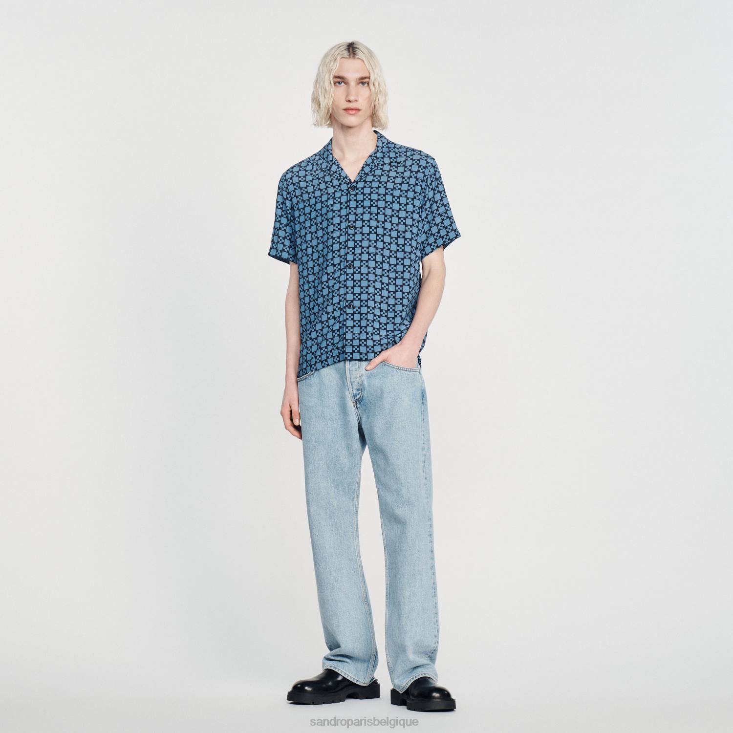 vêtements Sandro Paris chemise fluide à manches courtes bleu marine Hommes XLXD769