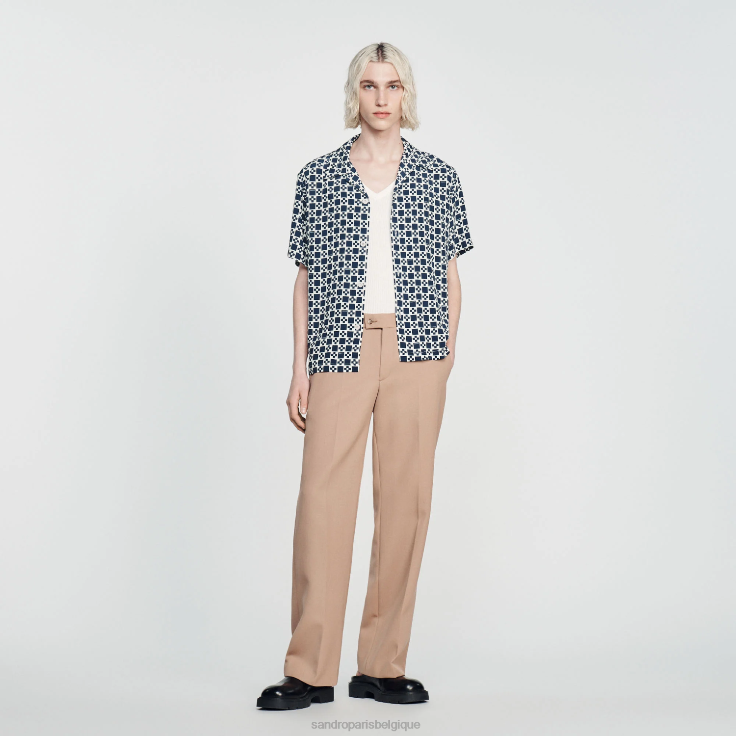 vêtements Sandro Paris chemise fluide à manches courtes croix carrée marine Hommes XLXD753