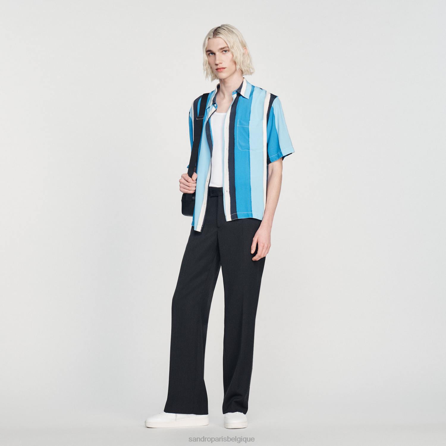 vêtements Sandro Paris chemise fluide à rayures bleu Hommes XLXD758