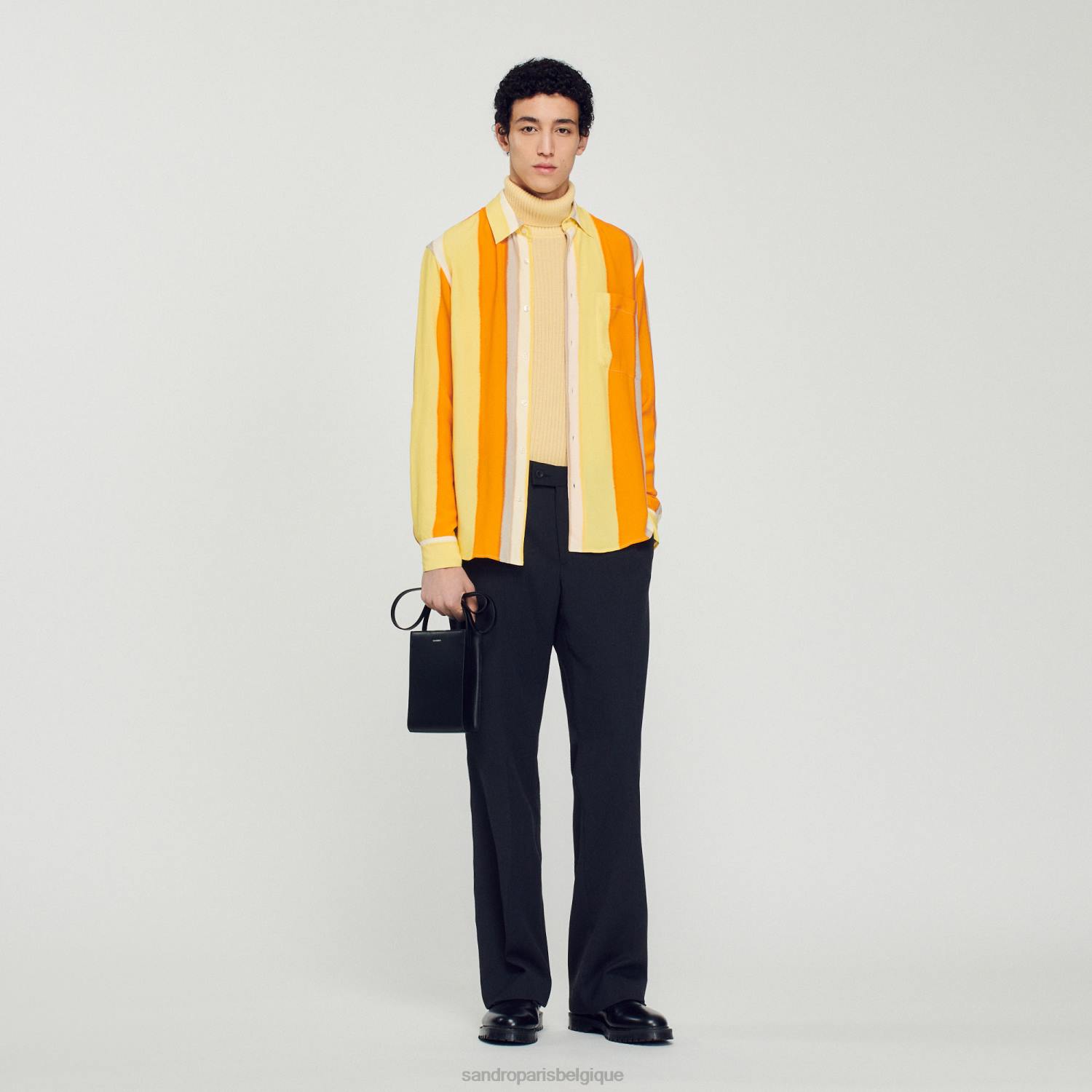 vêtements Sandro Paris chemise fluide à rayures jaune Hommes XLXD669