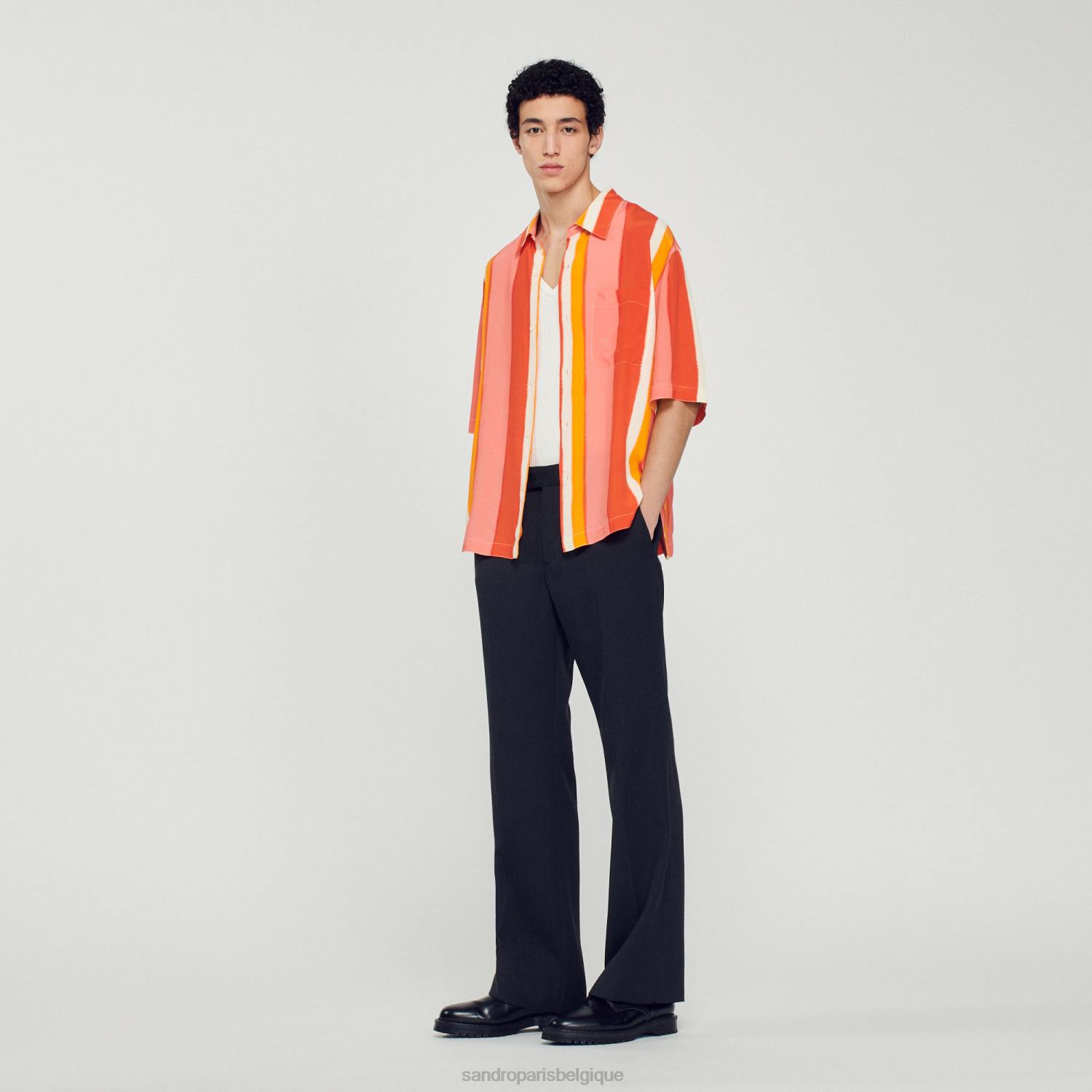 vêtements Sandro Paris chemise fluide à rayures rouge Hommes XLXD821