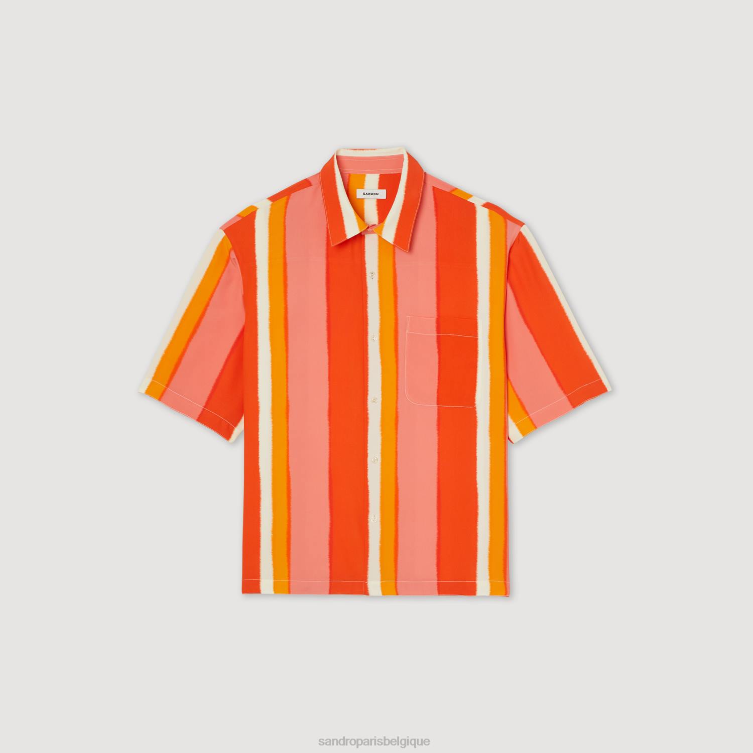 vêtements Sandro Paris chemise fluide à rayures rouge Hommes XLXD821