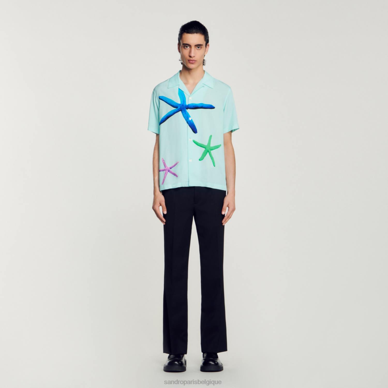 vêtements Sandro Paris chemise imprimée étoiles de mer bleu menthe Hommes XLXD661