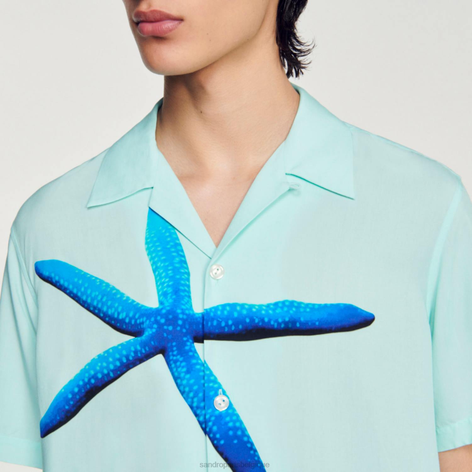 vêtements Sandro Paris chemise imprimée étoiles de mer bleu menthe Hommes XLXD661
