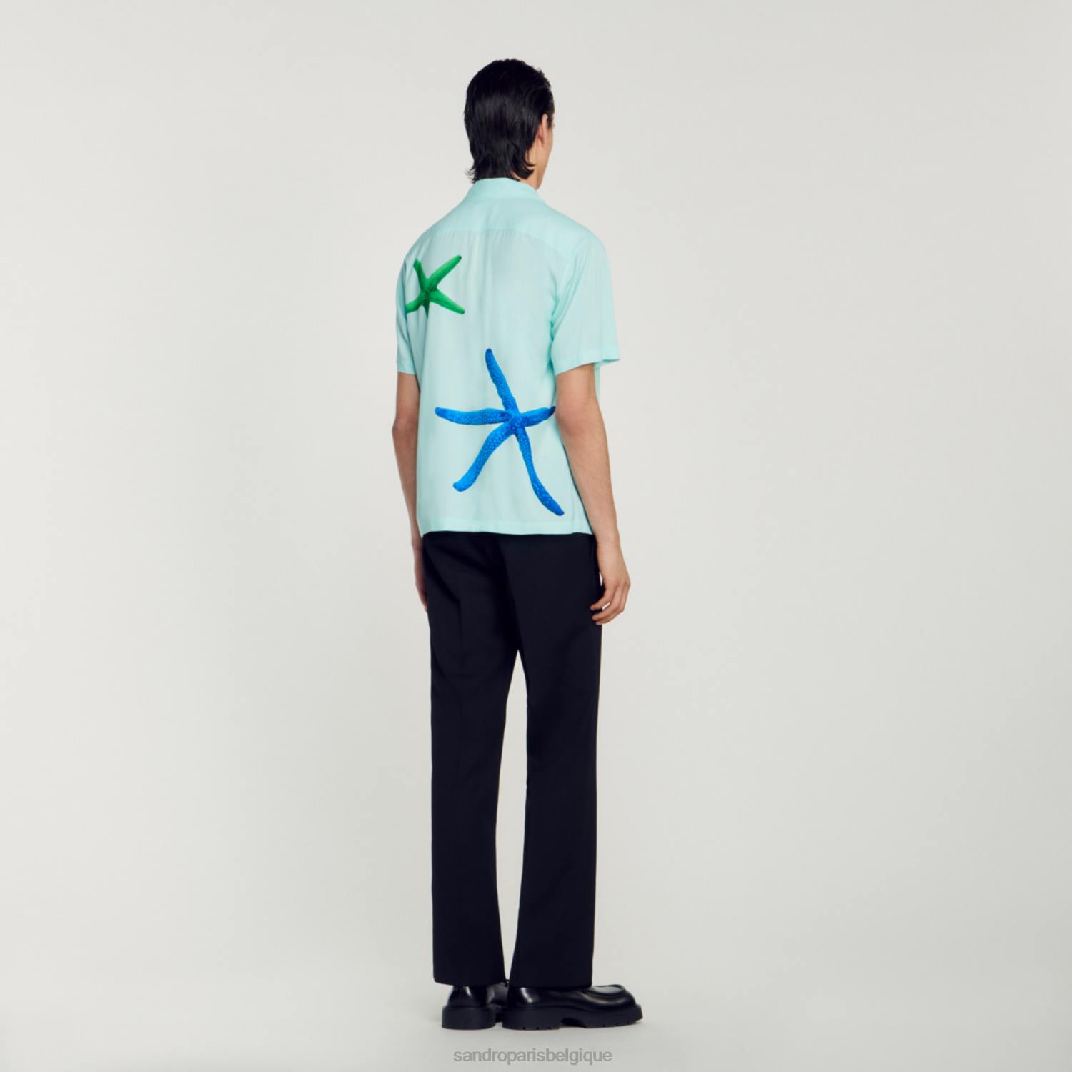vêtements Sandro Paris chemise imprimée étoiles de mer bleu menthe Hommes XLXD661