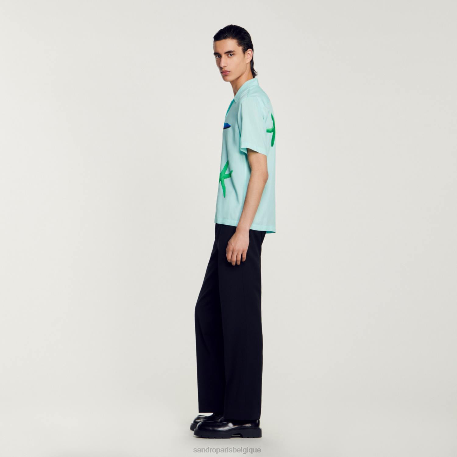 vêtements Sandro Paris chemise imprimée étoiles de mer bleu menthe Hommes XLXD661