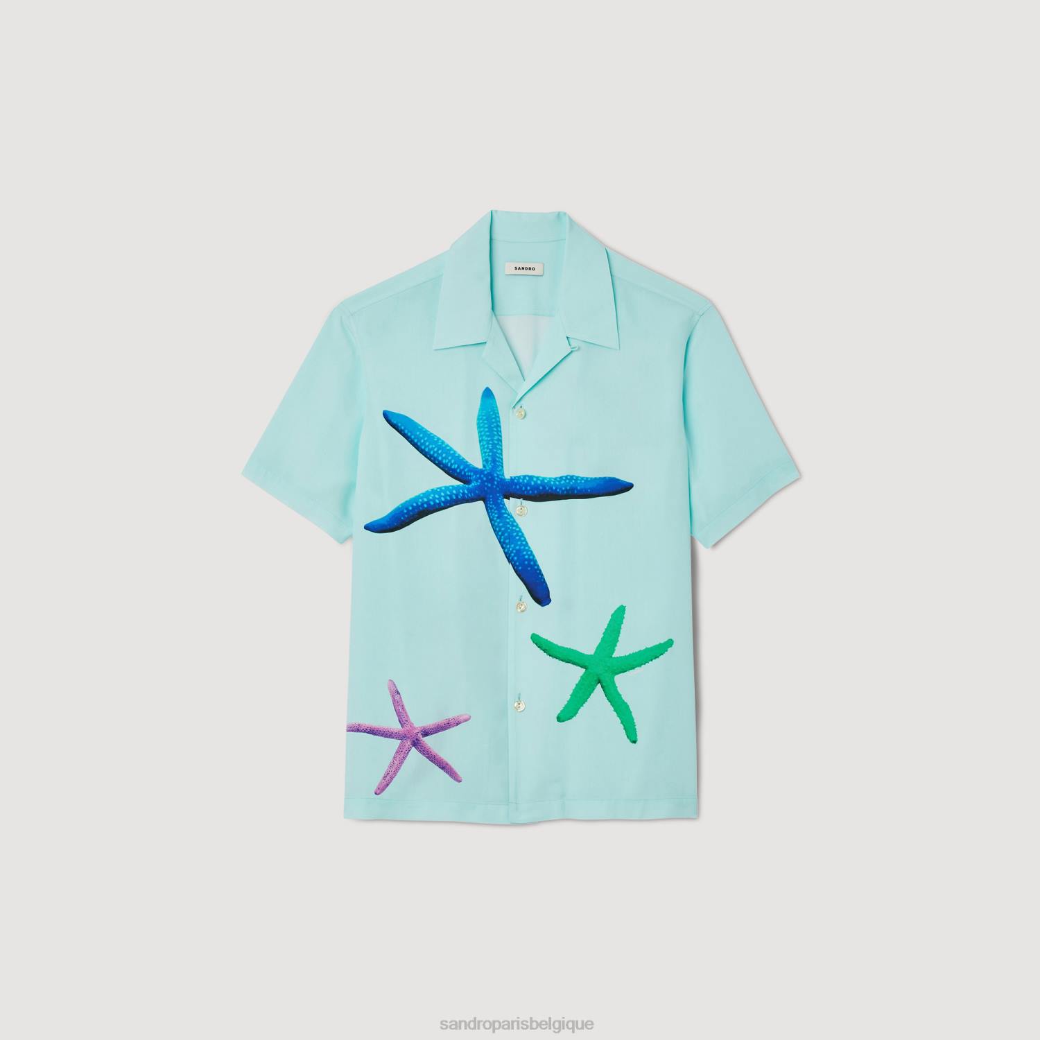 vêtements Sandro Paris chemise imprimée étoiles de mer bleu menthe Hommes XLXD661
