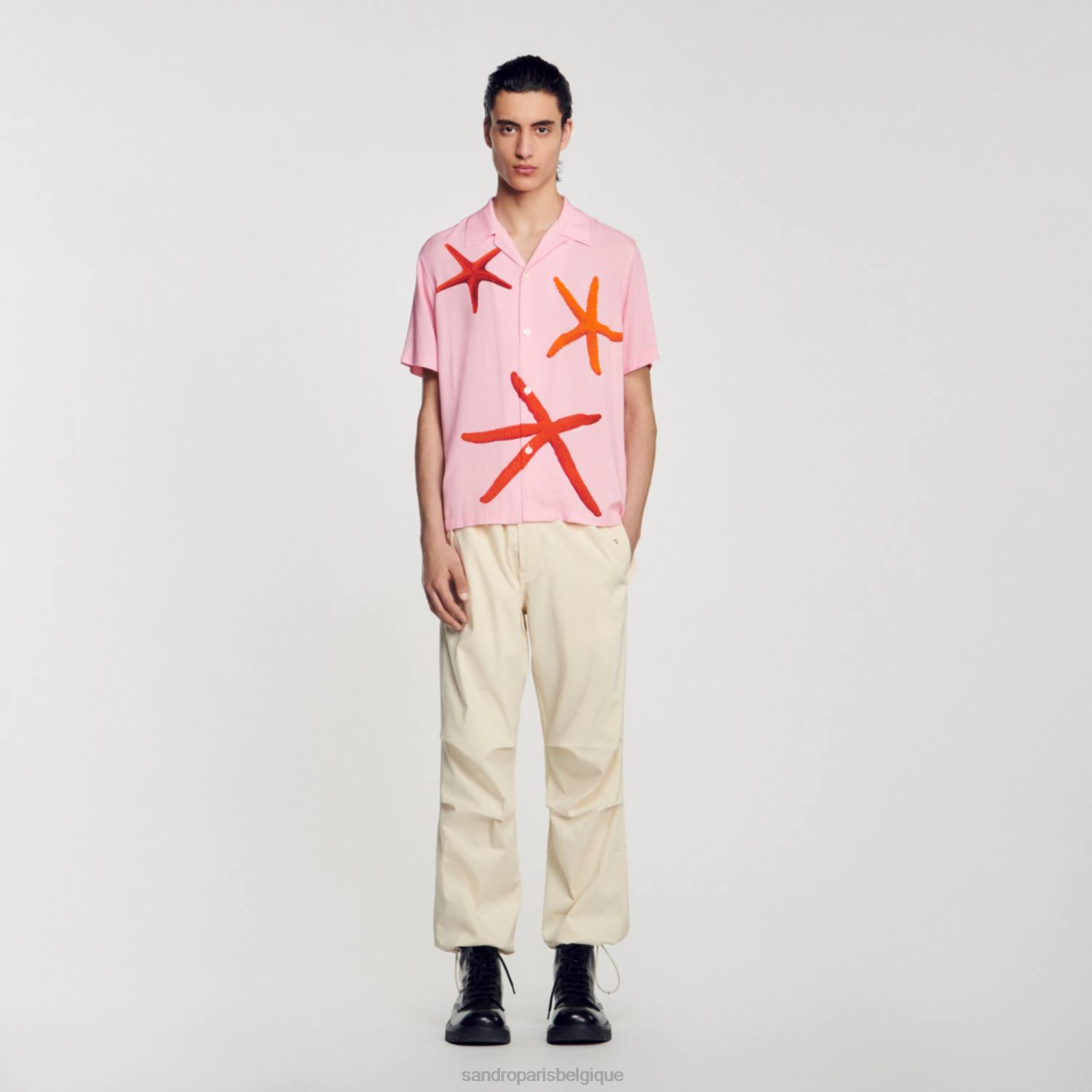 vêtements Sandro Paris chemise imprimée étoiles de mer rose Hommes XLXD679