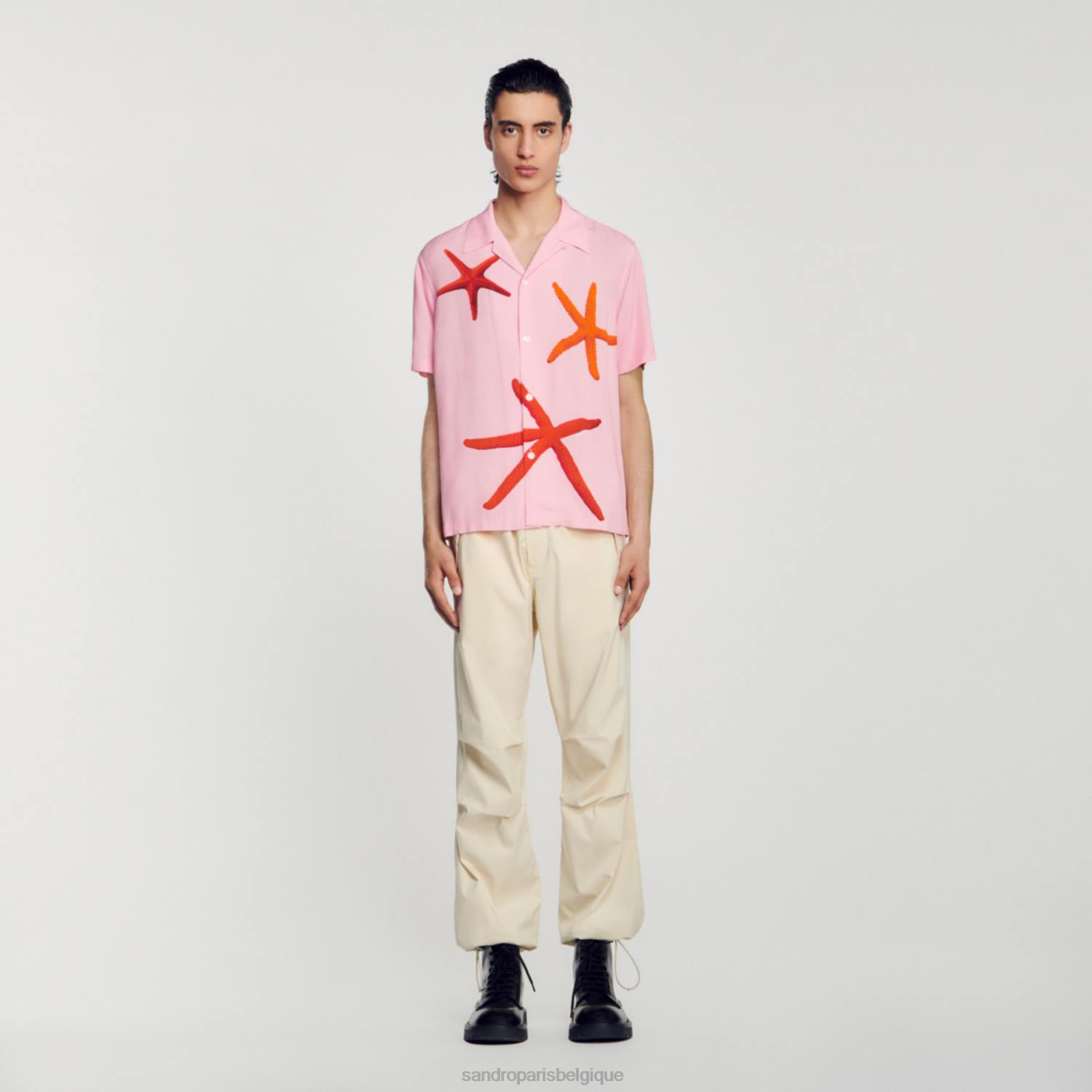 vêtements Sandro Paris chemise imprimée étoiles de mer rose Hommes XLXD679