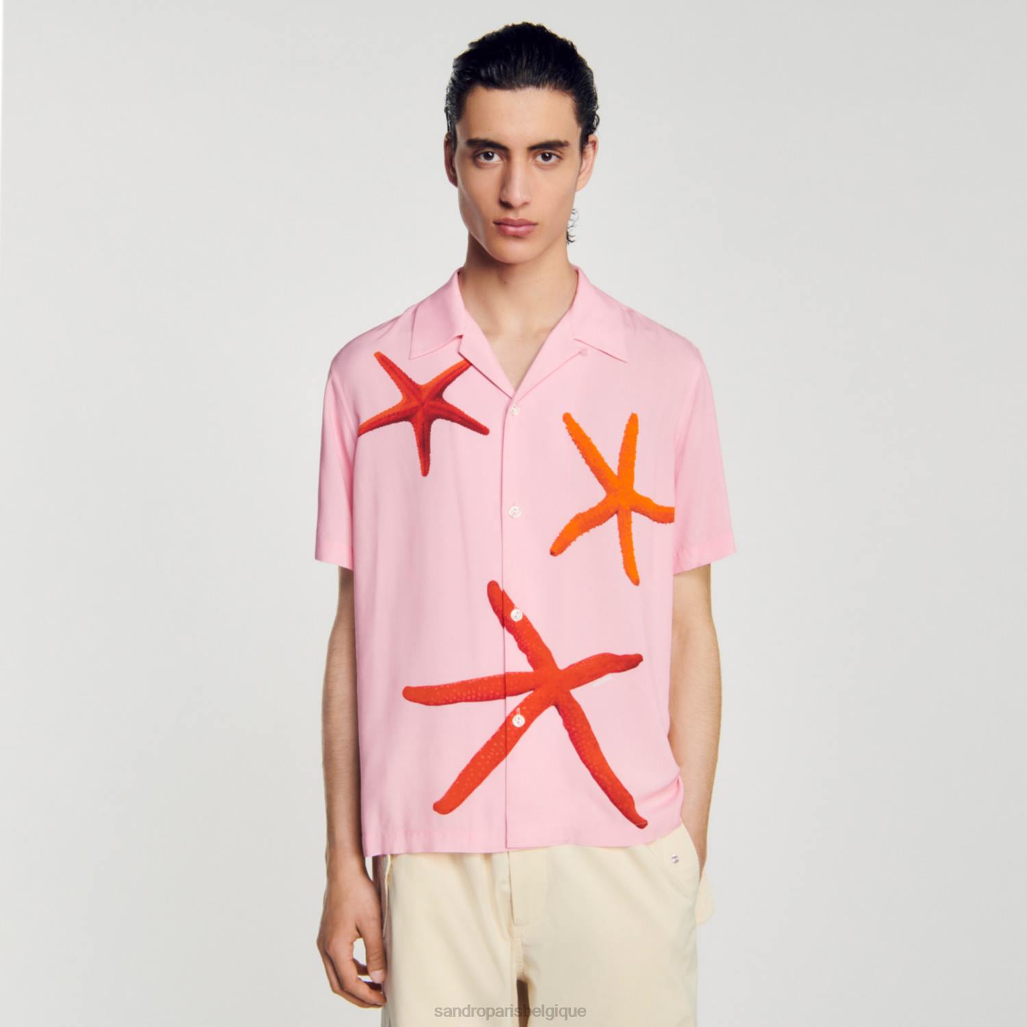 vêtements Sandro Paris chemise imprimée étoiles de mer rose Hommes XLXD679
