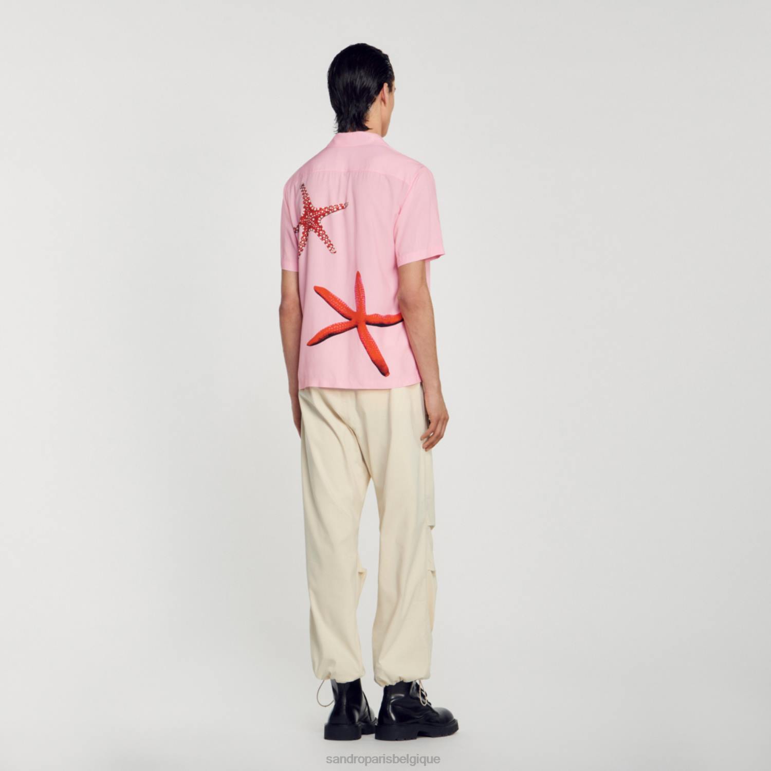 vêtements Sandro Paris chemise imprimée étoiles de mer rose Hommes XLXD679