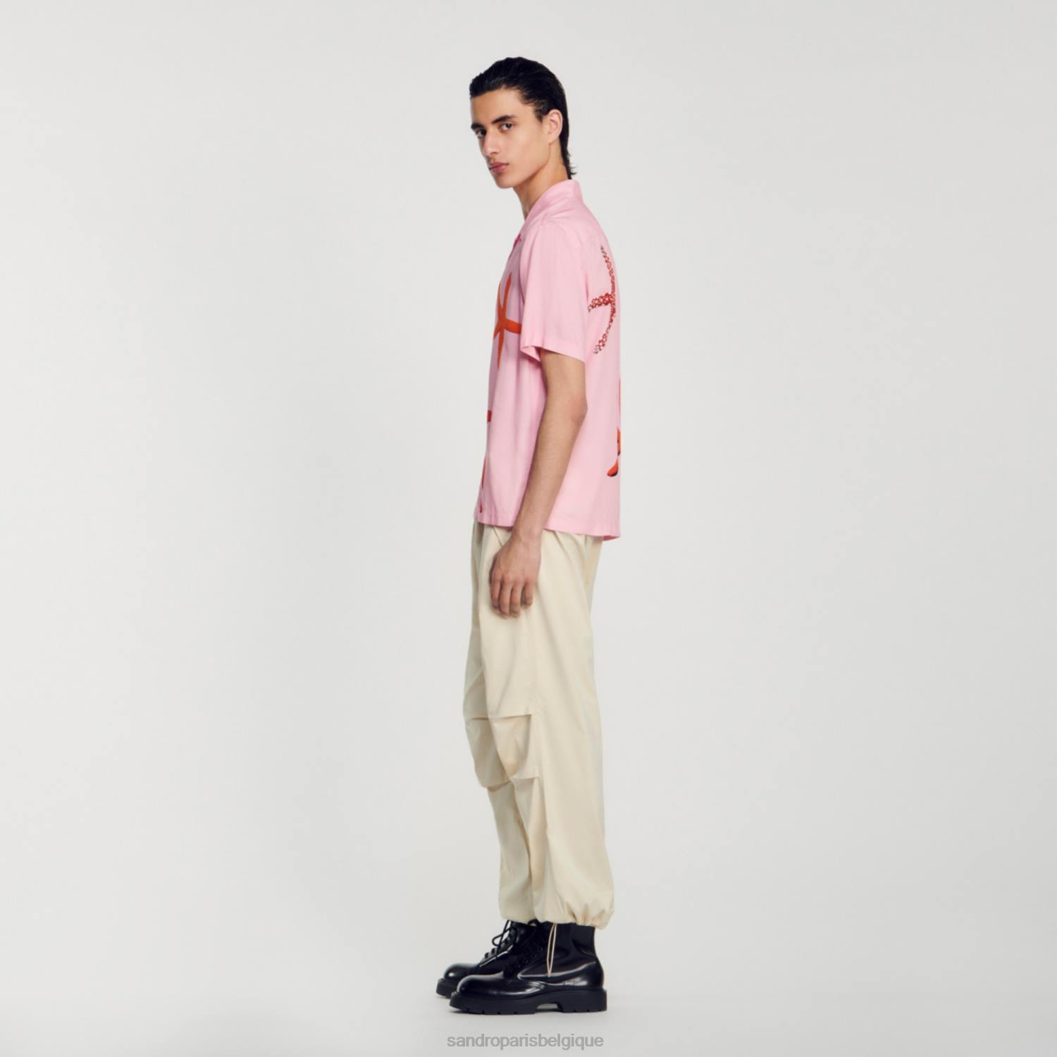vêtements Sandro Paris chemise imprimée étoiles de mer rose Hommes XLXD679